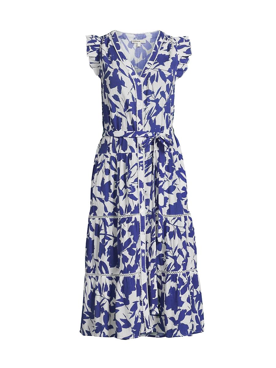 Womens Emily Leaf Cotton Tie-Waist Shirtdress Product Image