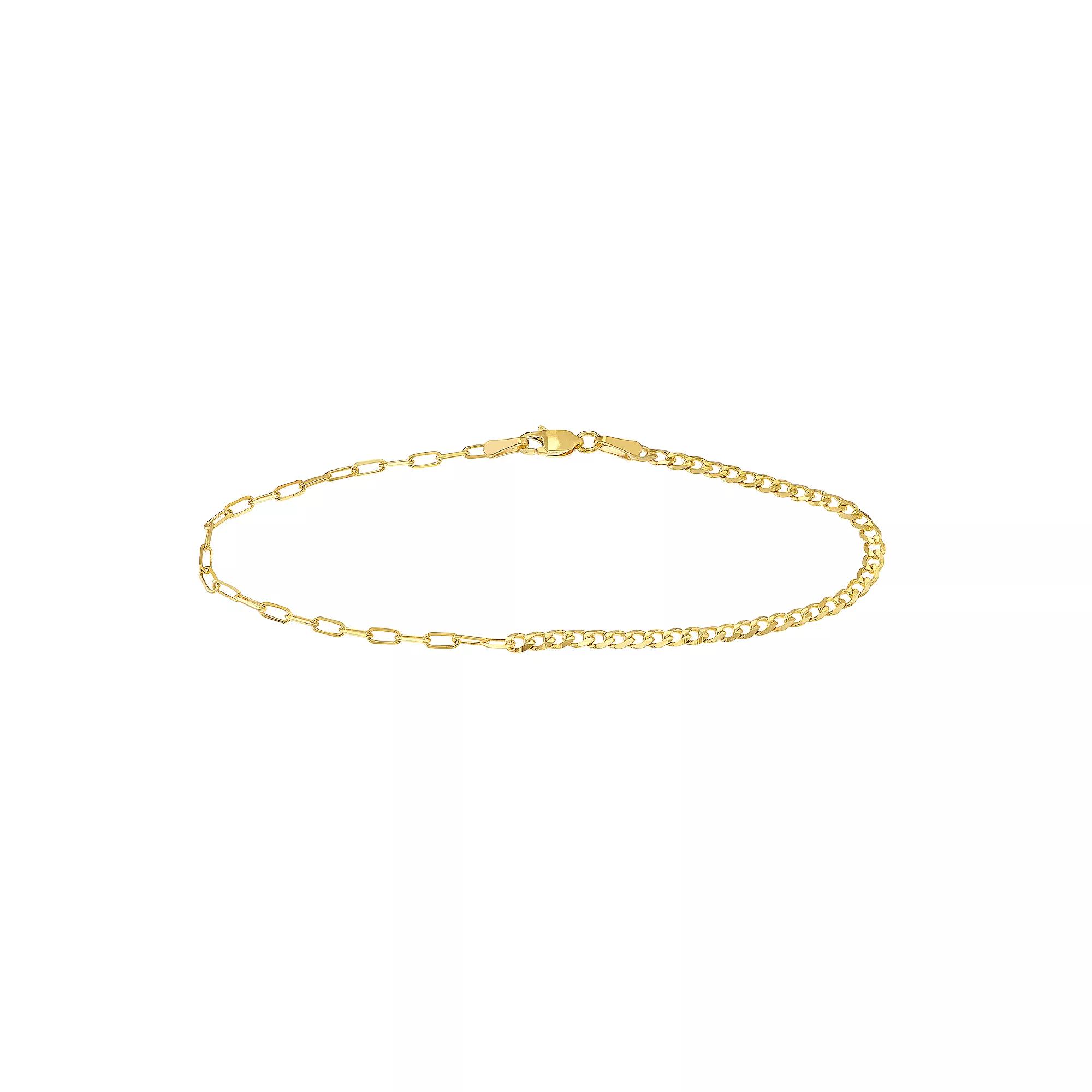 14k Gold Paper Clip & Curb Chain Bracelet, Women's, Size: 7.5" Product Image