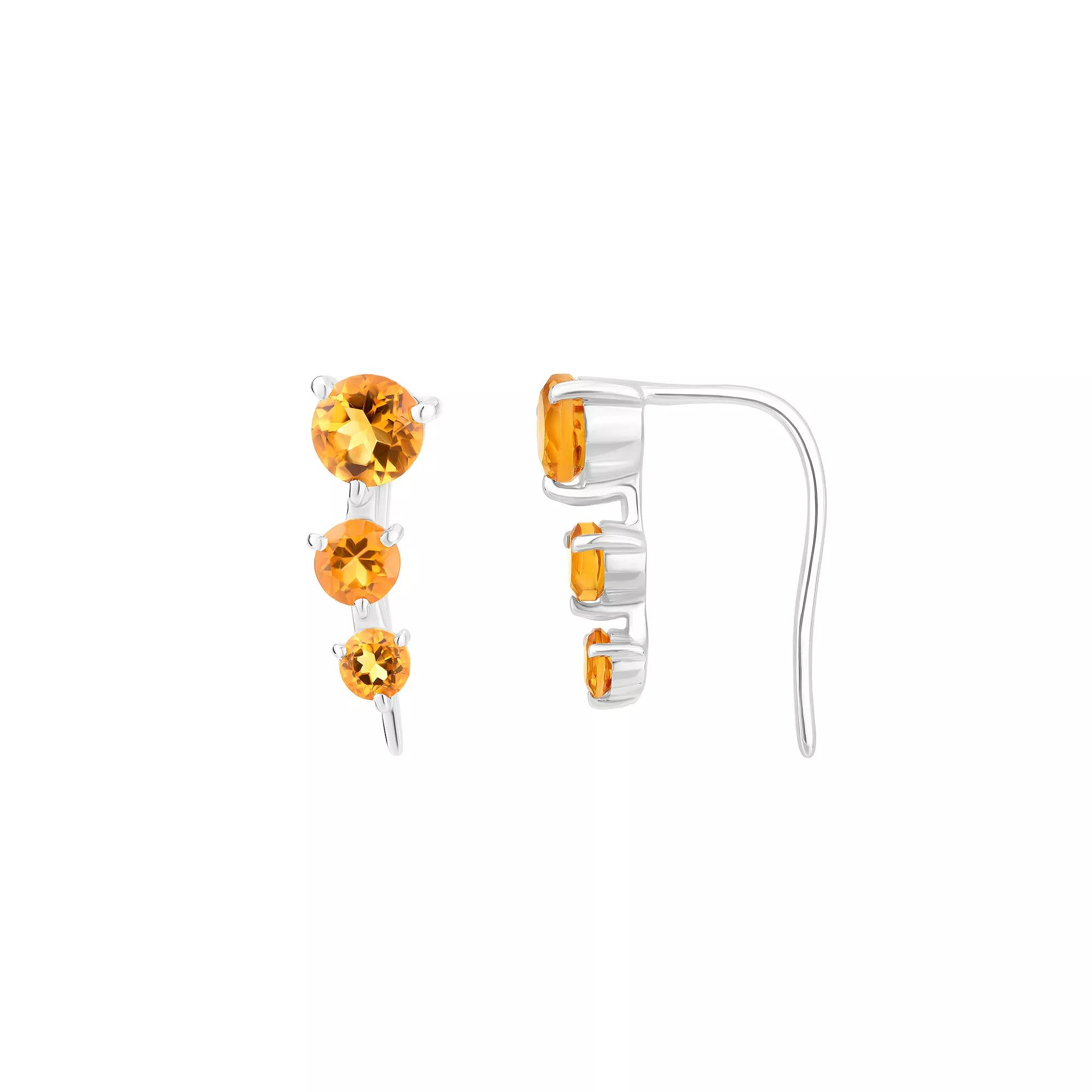 Gemistry 14k White Gold Citrine Climber Earrings, Women's Product Image