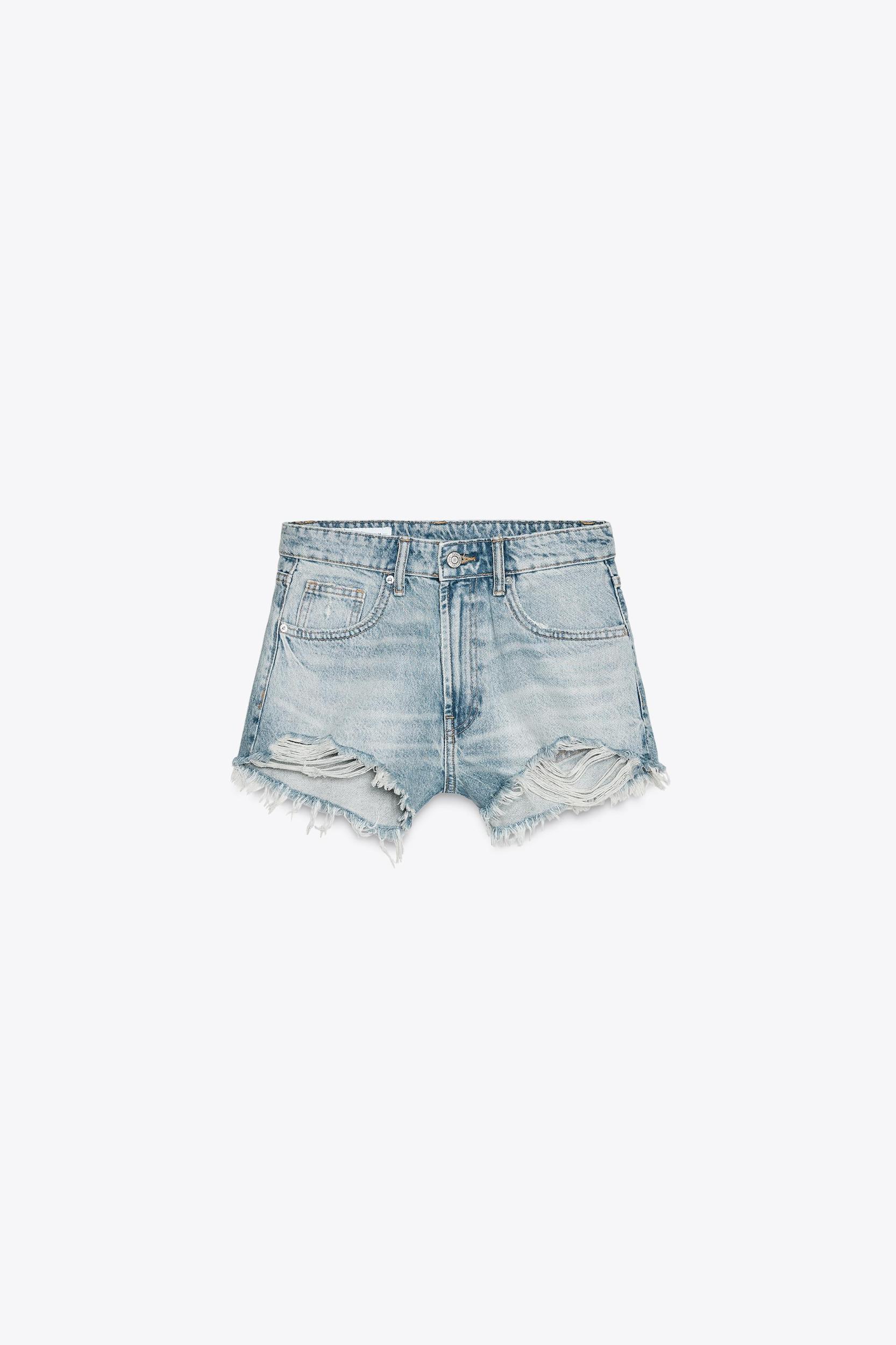 HIGH WAIST RIPPED TRF DENIM SHORTS Product Image