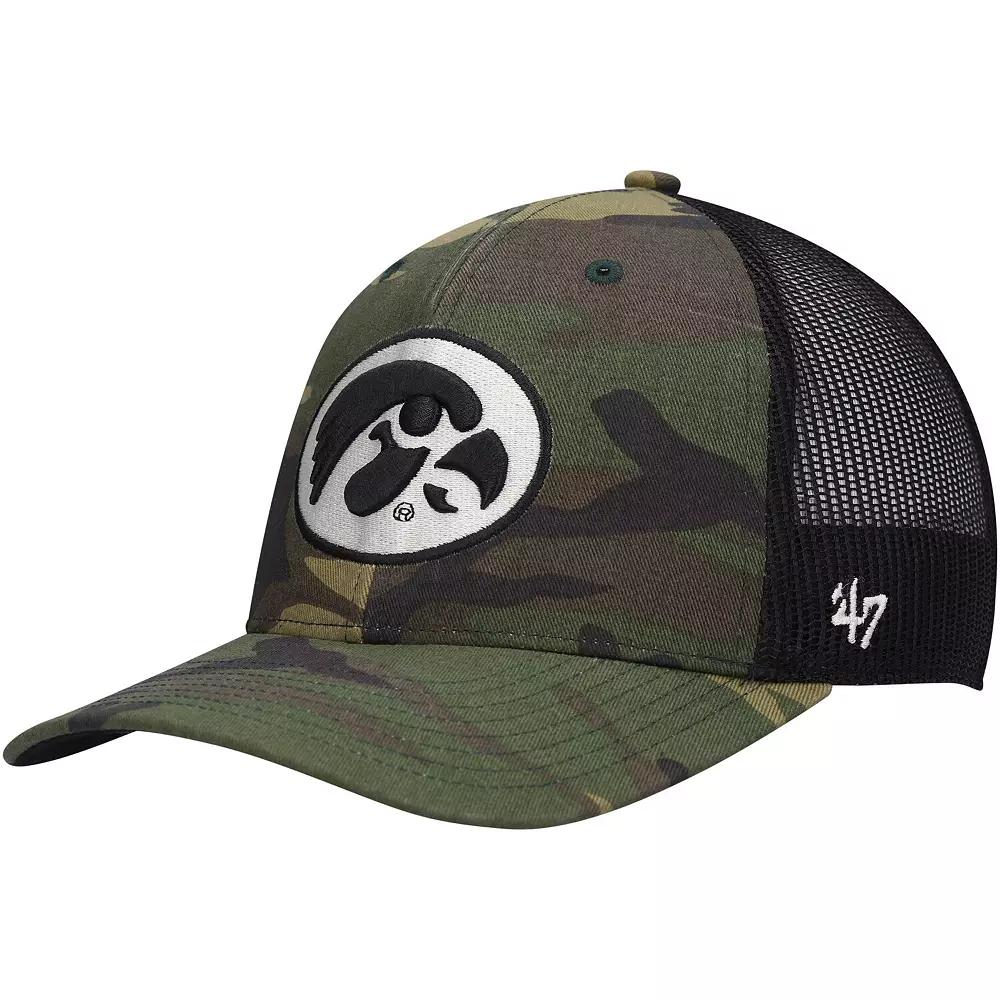 Men's '47 Camo/Black Iowa Hawkeyes Team Logo Trucker Snapback Hat, Green Product Image