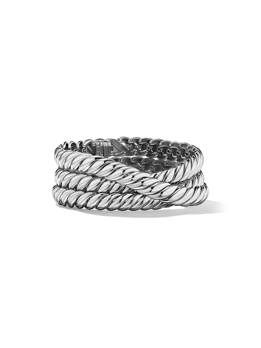 Womens Sculpted Cable Triple Wrap Bracelet in Sterling Silver Product Image