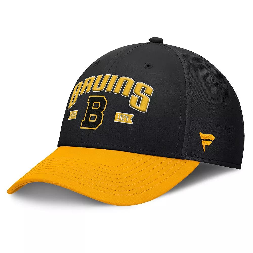 Men's Fanatics Black/Gold Boston Bruins Heritage Captain Flex Hat, Size: Medium/Large Product Image