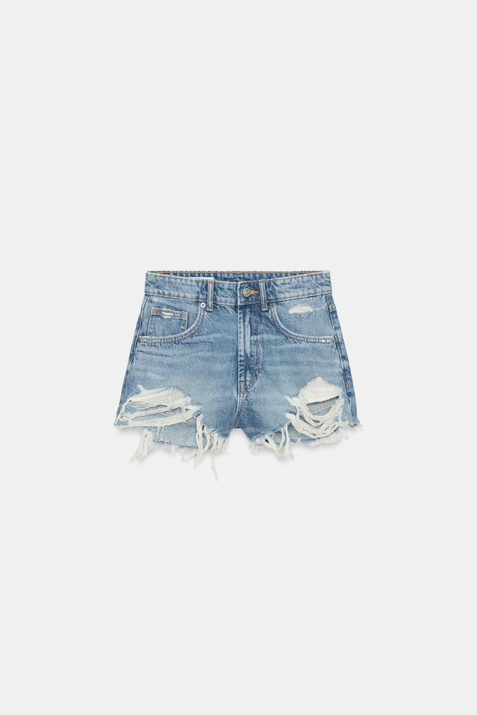 CURVED HIGH-WAISTED DENIM SHORTS Product Image