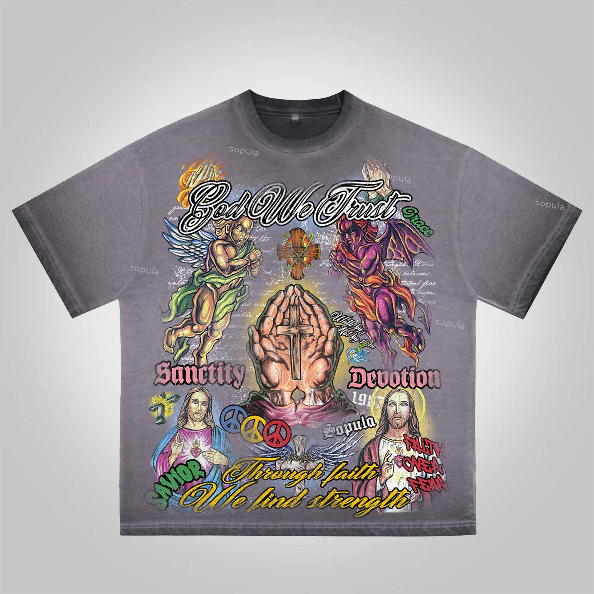 Sopula Faith In Jesus Collage Vintage Graphics Washed Cotton T-Shirt Product Image