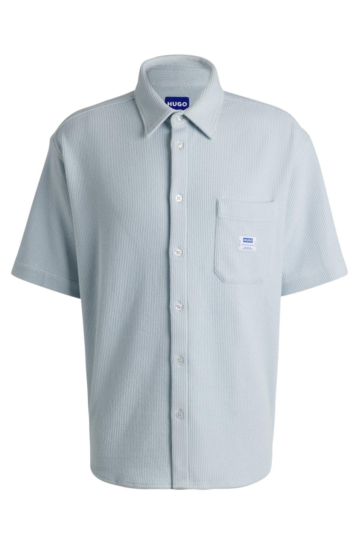 Short-sleeved shirt in waffle-structured cotton Product Image