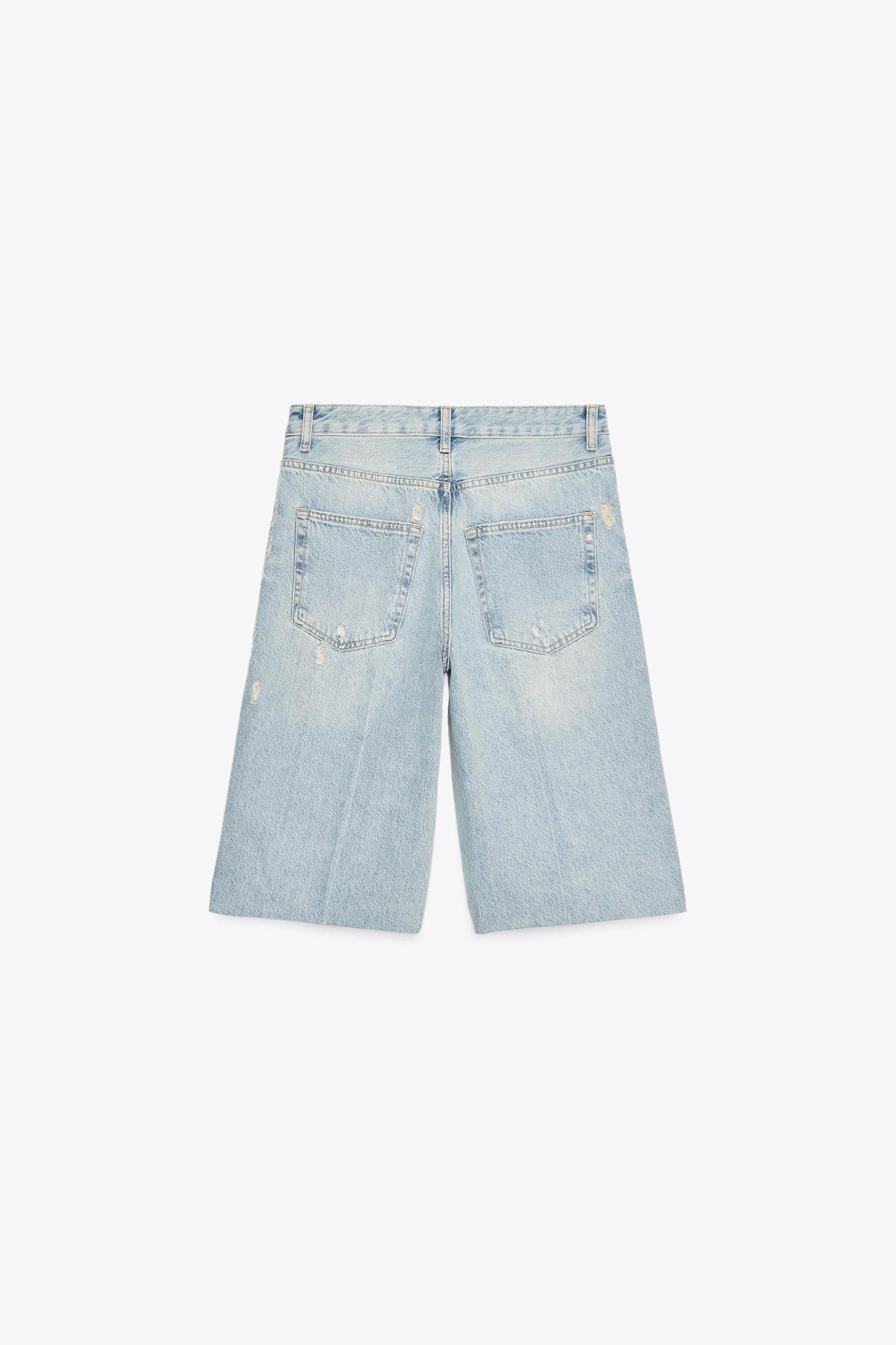 RIPPED MID-RISE TRF DENIM JORTS Product Image