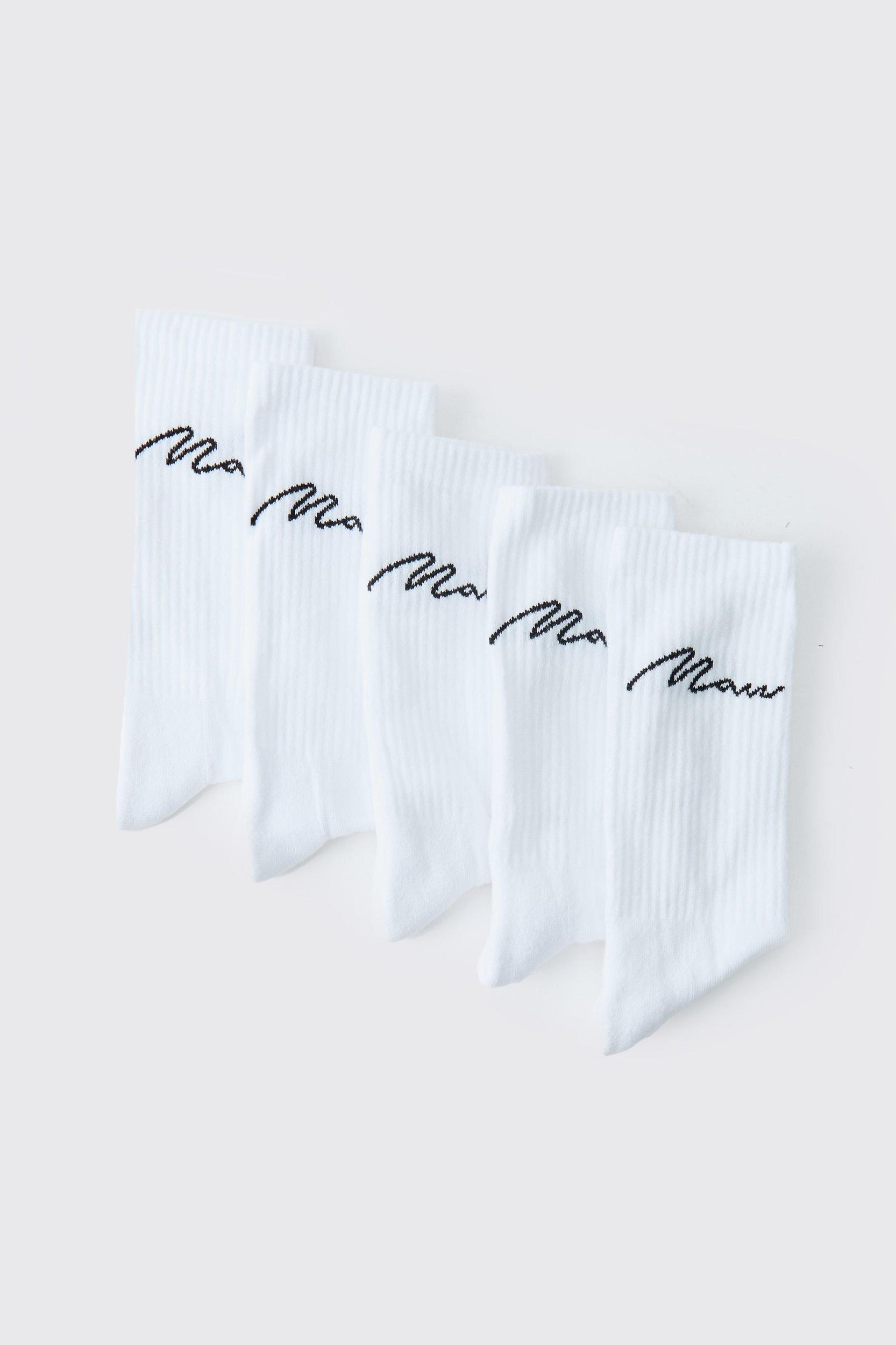 5 Pack MAN Script Logo Plain Sport Socks | boohooMAN USA Product Image