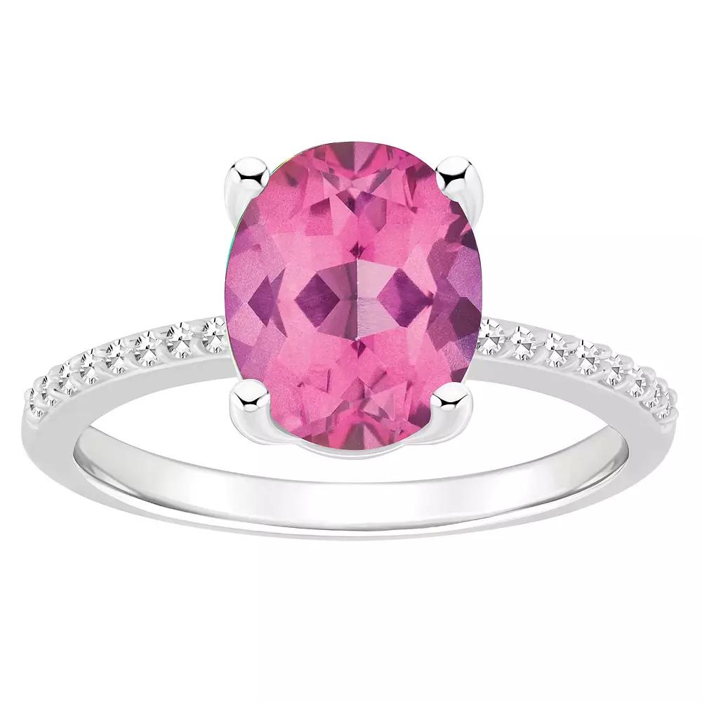 Alyson Layne Sterling Silver Oval Pink Topaz 1/10 Carat T.W. Diamond Ring, Women's,  Product Image
