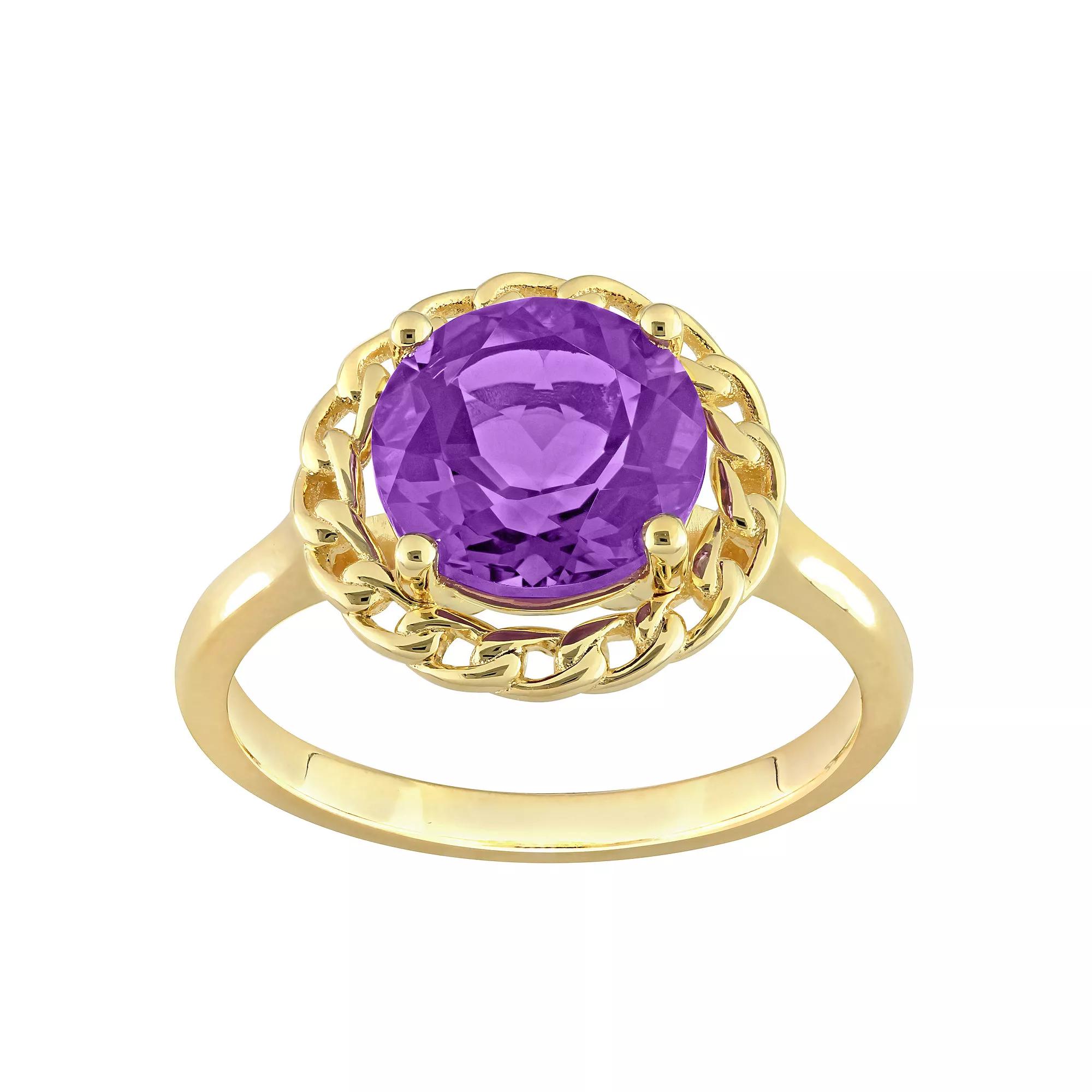 Stella Grace 18k Gold Over Silver Amethyst Halo Link Ring, Women's, Size: 6, Gold Tone Product Image