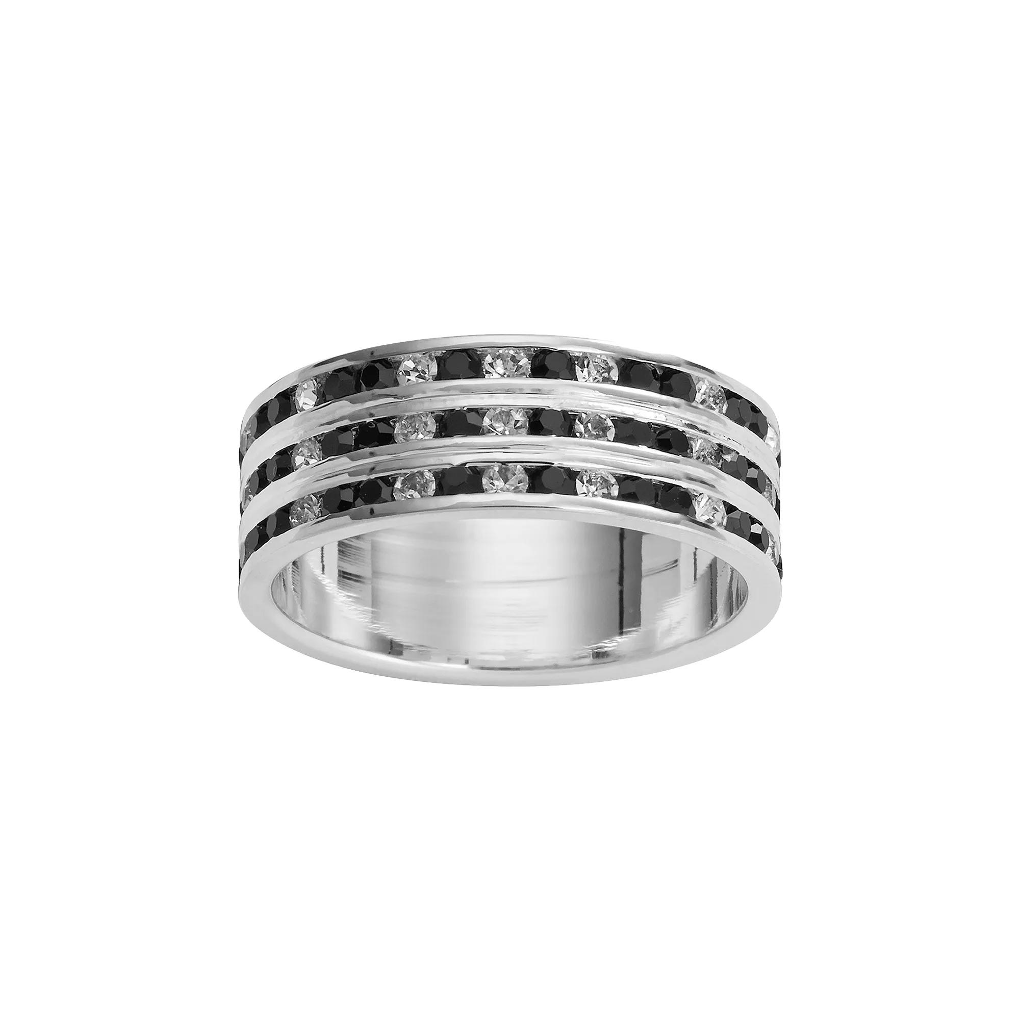 Traditions Jewelry Company Silver Plate Black & White Crystal Multirow Ring, Womens Product Image