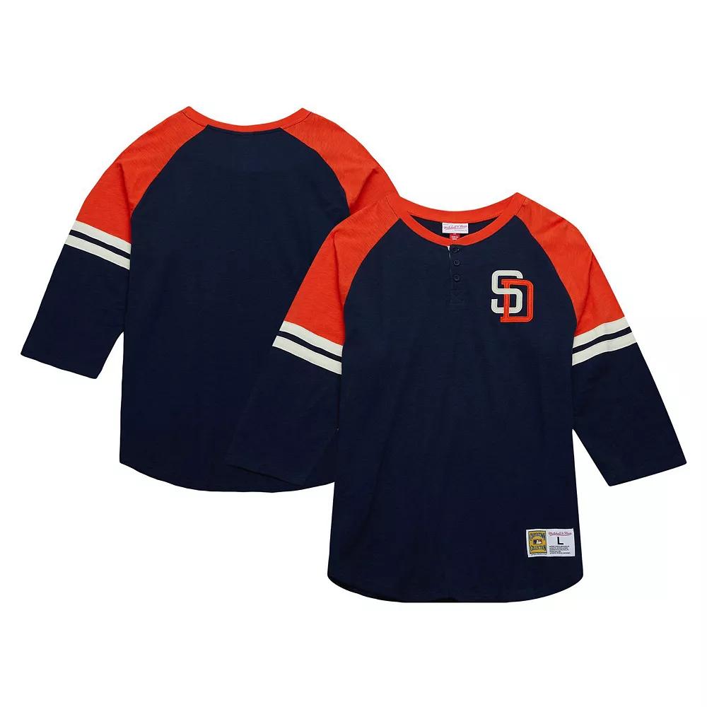 Men's Mitchell & Ness Navy San Diego Padres Cooperstown Collection Legendary Raglan Slub Henley 3/4-Sleeve T-Shirt, Size: 2XL, Blue Product Image