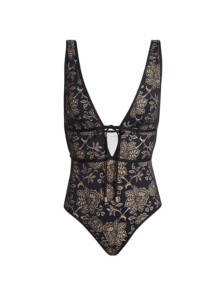 Womens Tallow Lace Plunge One-Piece Swimsuit Product Image