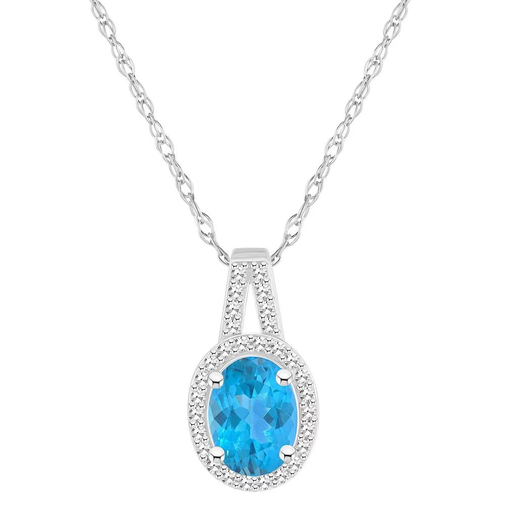 Celebration Gems Sterling Silver Gemstone & 1/7 Carat T.W. Diamond Halo Pendant Necklace, Women's,  Product Image