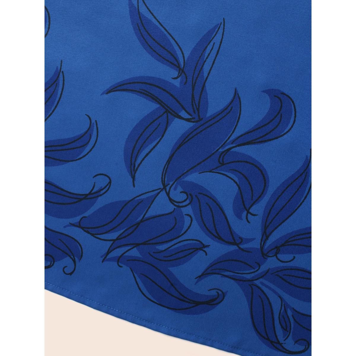 Plus Size Suit Collar Floral Belted Sleeveless Dress DarkBlue Women At the Office Belted Suit Collar Sleeveless Curvy BloomChic 26/4X Product Image