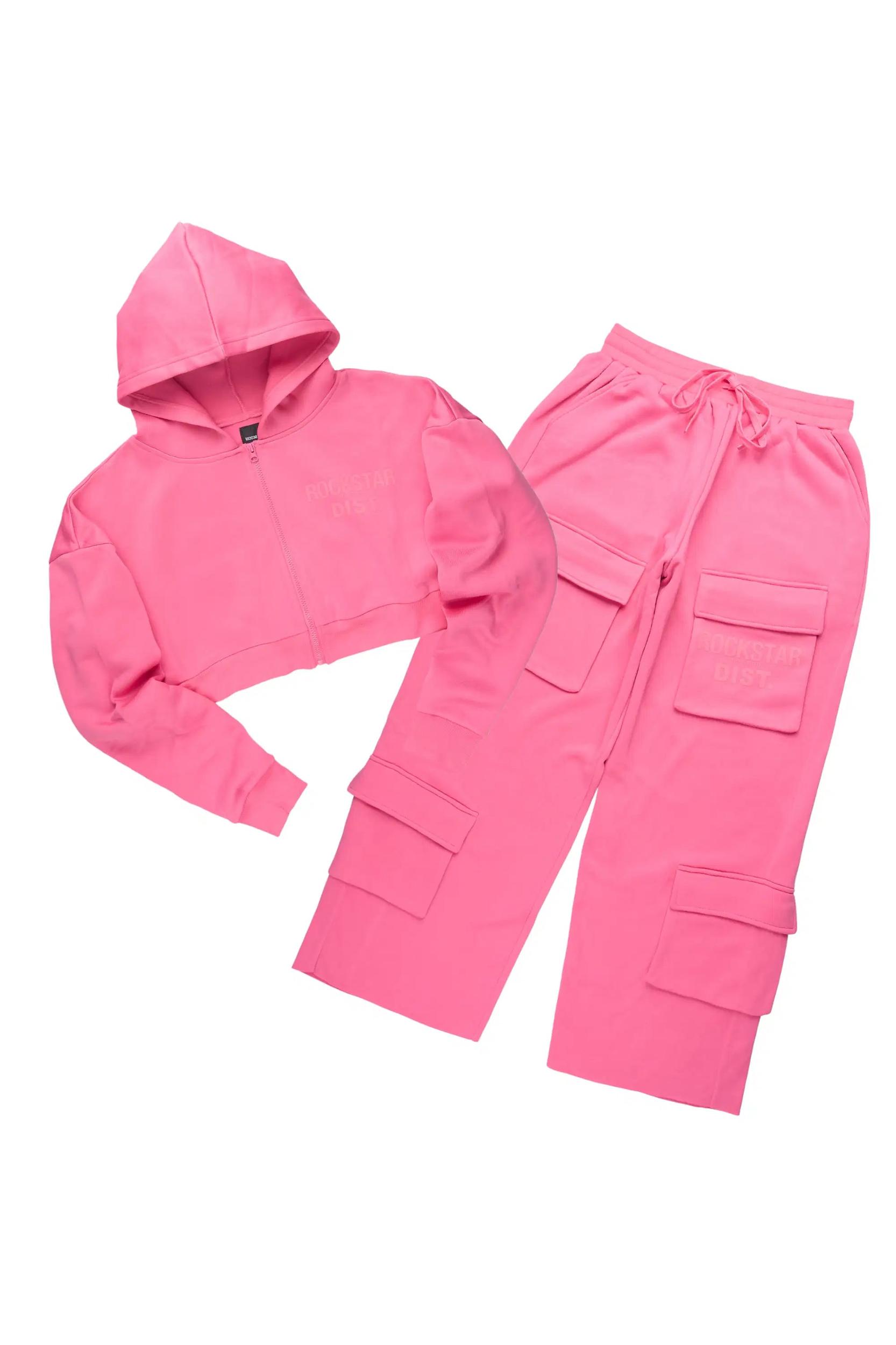 Mauricia Pink Crop Baggy Track Set Female Product Image