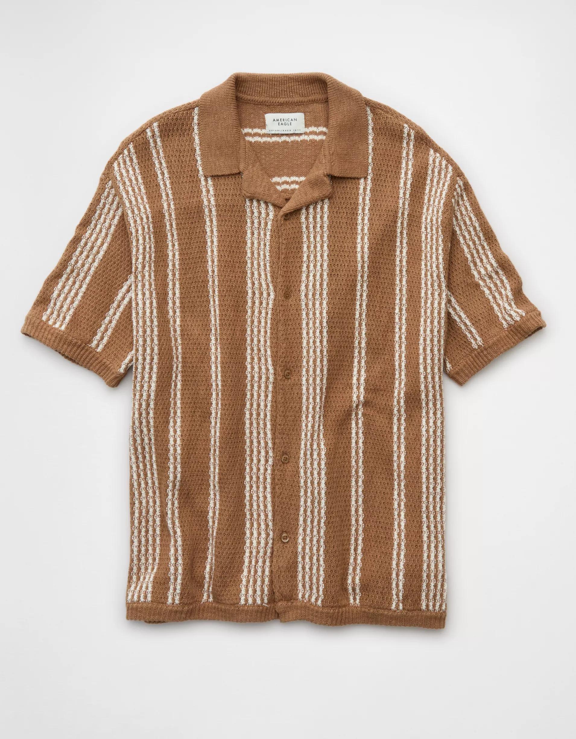 AE Weekend Striped Button-Up Sweater Polo Shirt Product Image