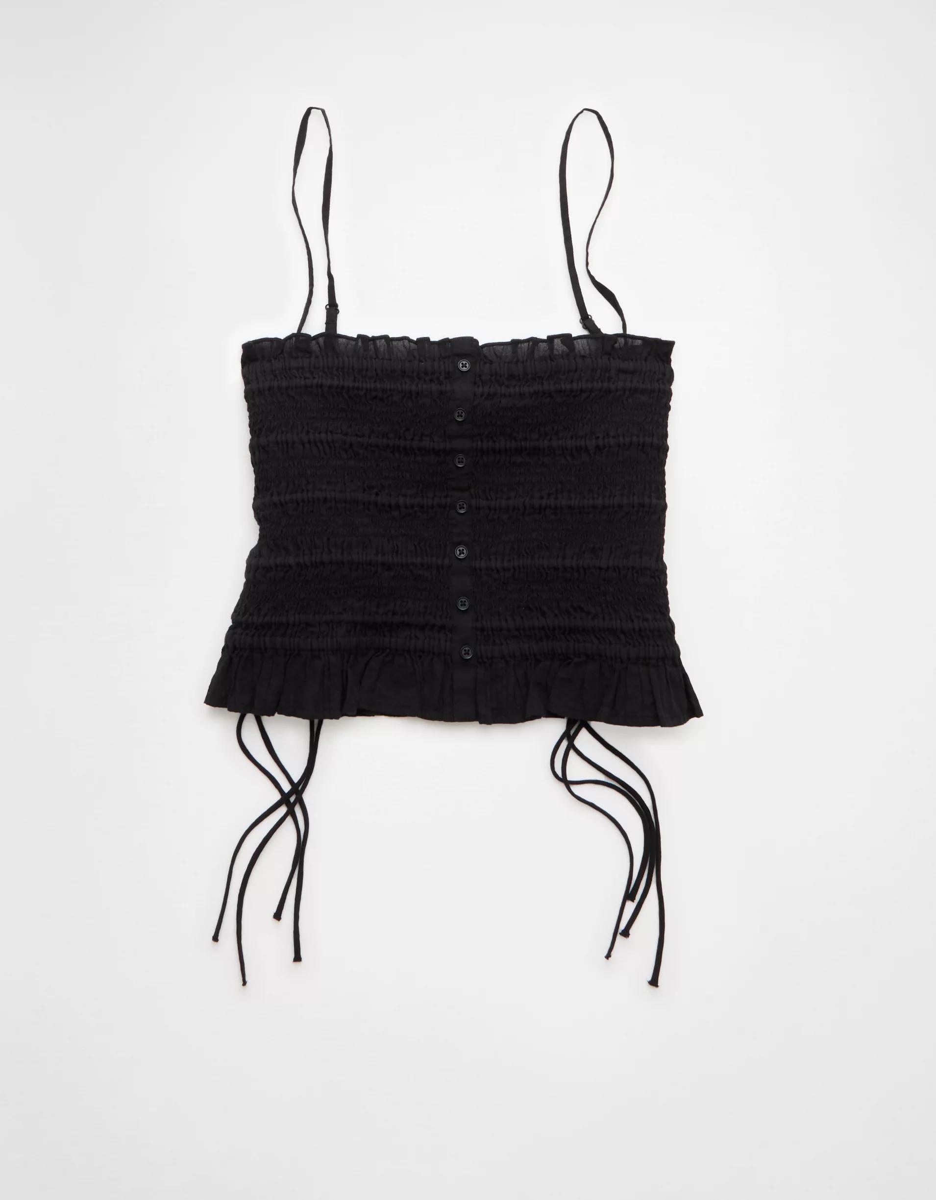 AE Smocked Tie Side Button-Up Tank Top Product Image