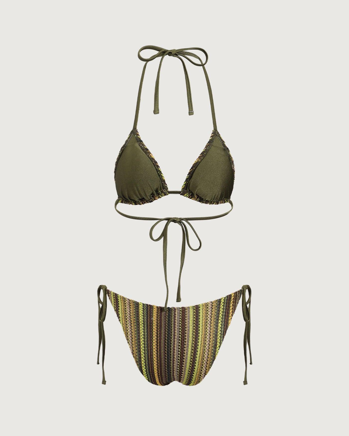 Green Striped Mesh Bikini Set Product Image