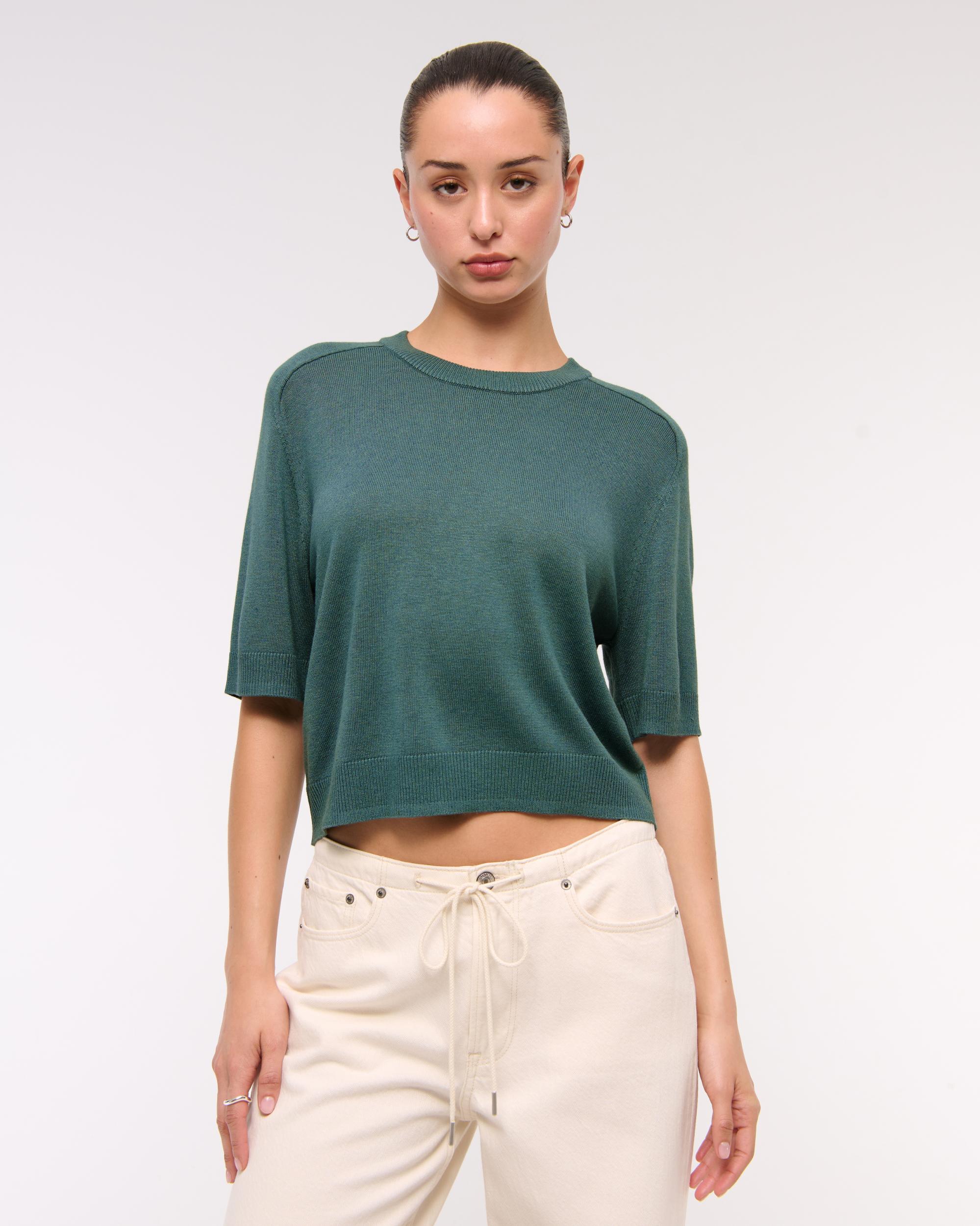 The A&F Madeline Textural Crew Sweater Tee Product Image