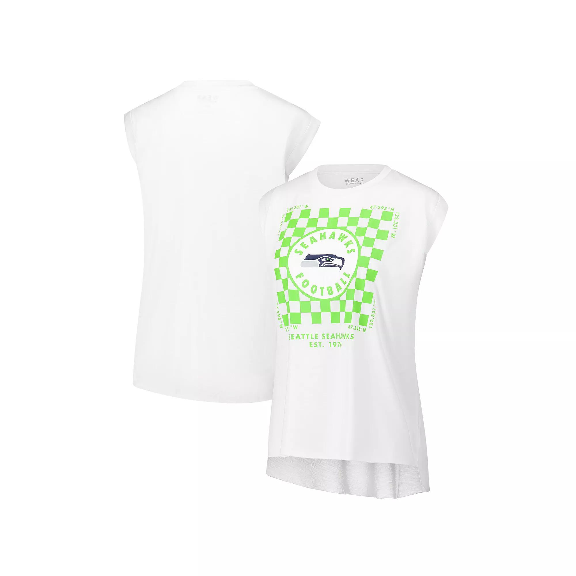 Women's WEAR by Erin Andrews White Seattle Seahawks Checker Muscle Tank Top,  Product Image