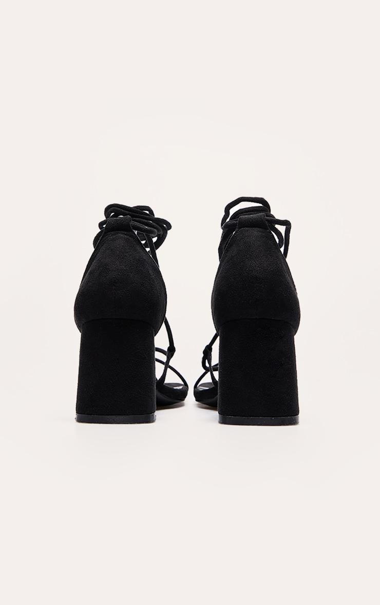 Black Faux Suede Square Toe Lace Up Block Heel Sandals Product Image