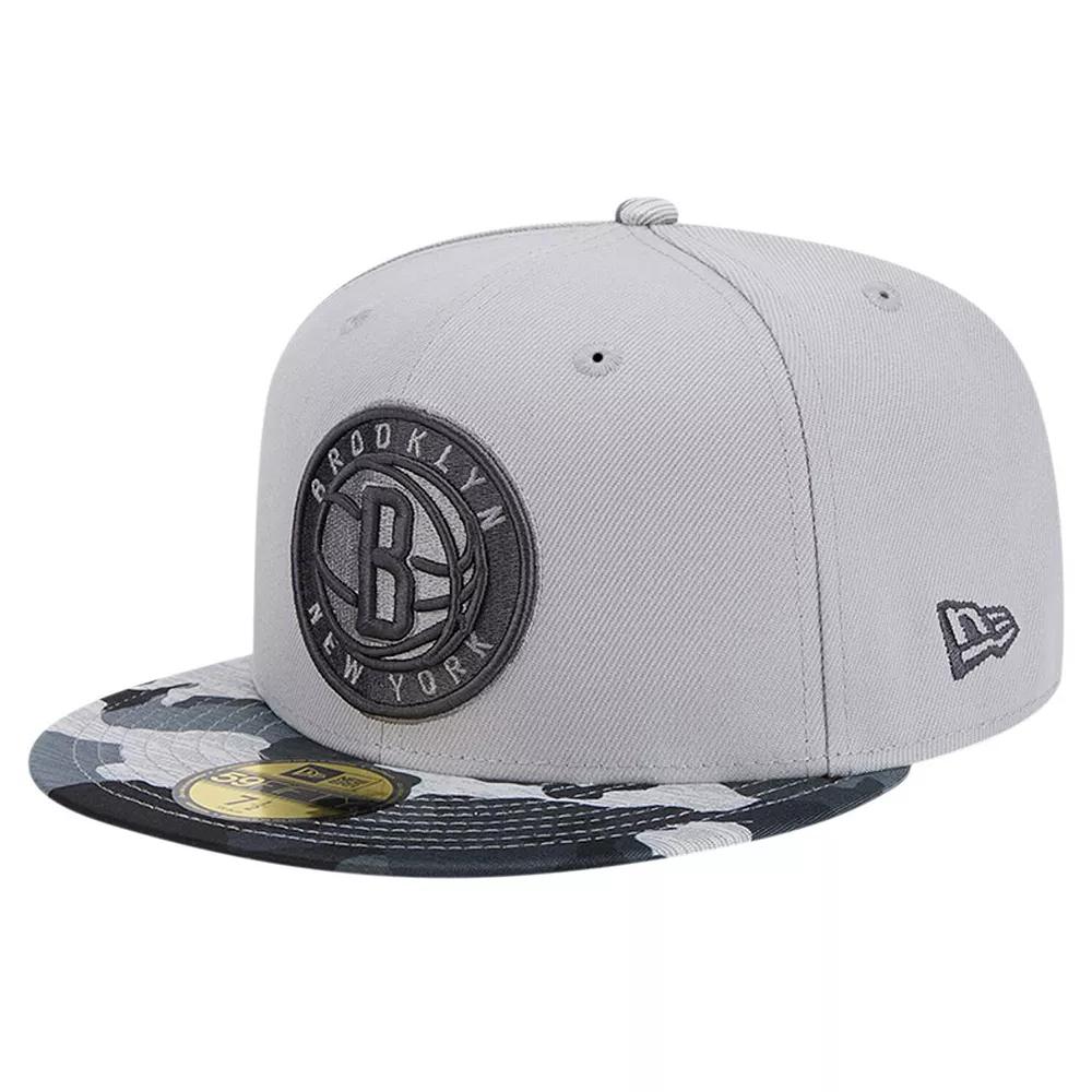 Men's New Era Gray Brooklyn Nets Active Color Camo Visor 59FIFTY Fitted Hat,  Product Image