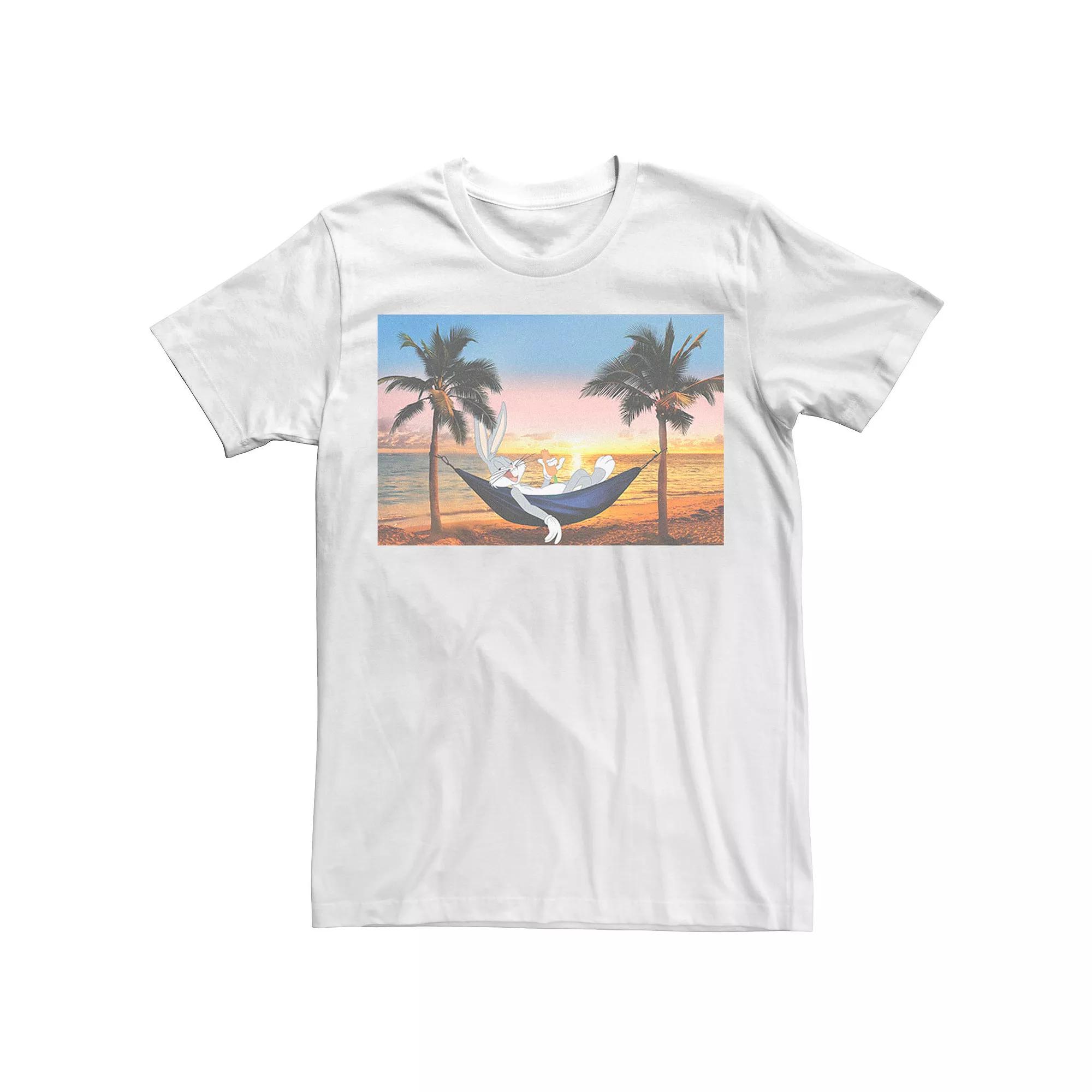 Men's Bugs Bunny Beach Hammock Poster Tee, Size: Small, White Product Image