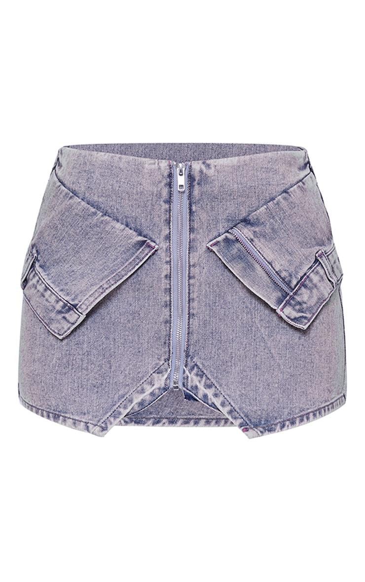 Petite Light Blue Wash Mini Pocket Front Denim Skirt Product Image