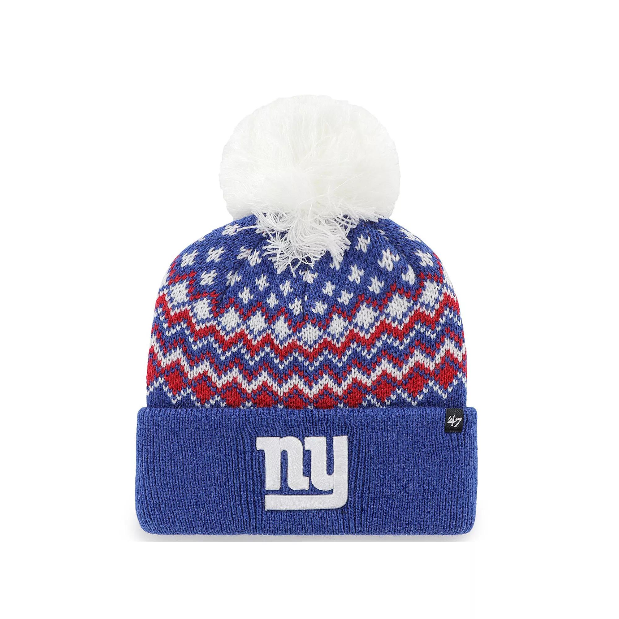 Women's '47 Royal New York Giants Elsa Cuffed Pom Knit with Hat, Blue Product Image
