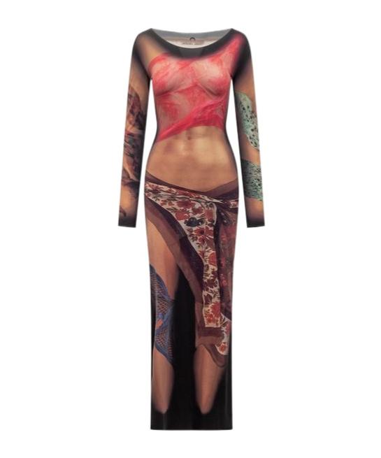 MARINE SERRE Multicolor Long Dress With All-over Graphic Print In Tech Fabric Woman In Beige Product Image