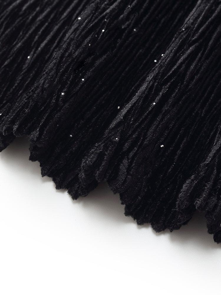 Velvet Glitter Stretch Asymmetrical Hem Top And Skirt Two-Piece Set Wi Product Image