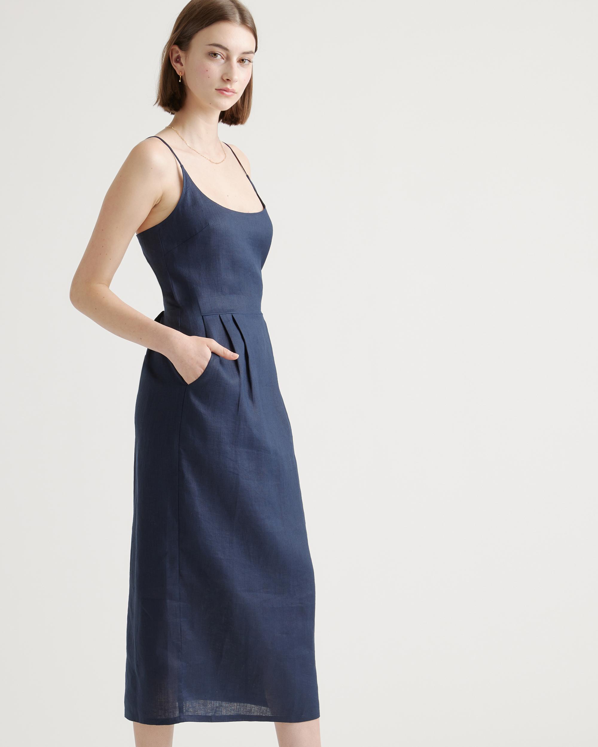 Quince | Women's 100% European Linen Scoop Neck Midi Dress Product Image