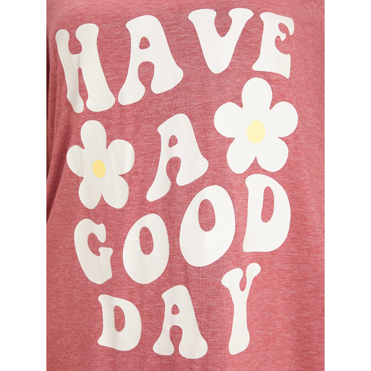 Plus Size Supersoft Essentials Letter & Floral Print V Neck Curved Hem Dress DustyPink Women Casual Plain Curvy Midi Dress BloomChic 28/5X Product Image