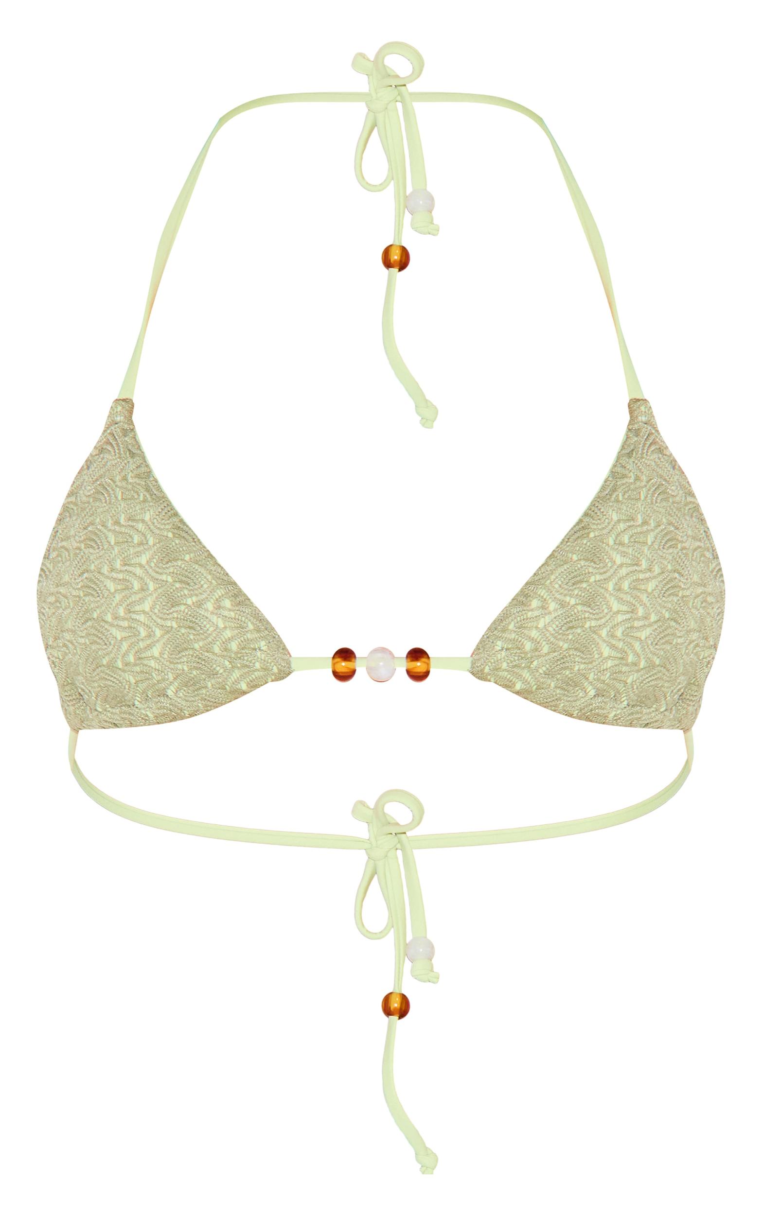 Sage Green Textured Bead Detail Triangle Bikini Top Product Image