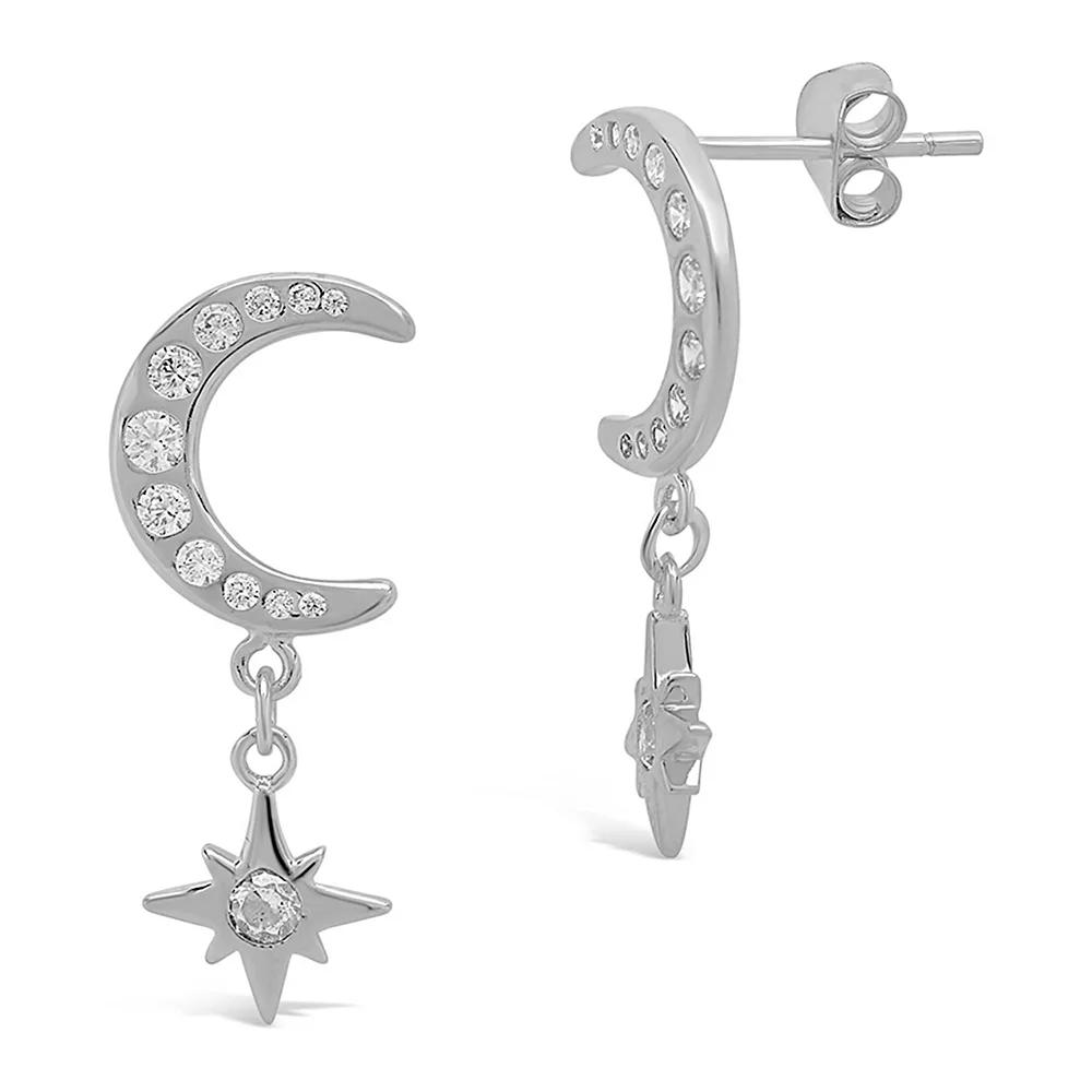 MC Collective Sterling Silver Cubic Zirconia Crescent & Star Drop Studs, Women's, Silver Tone Product Image
