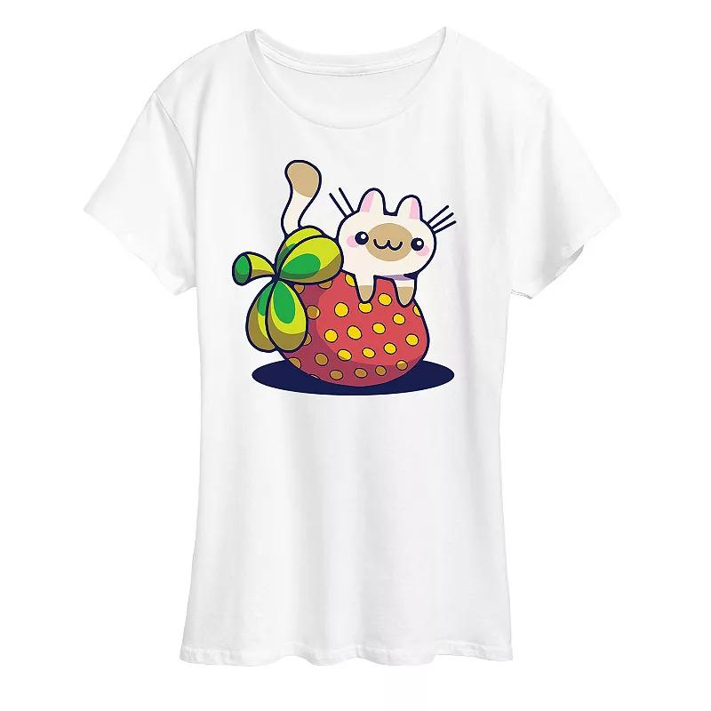 Women's Cat On Strawberry Graphic Tee, Girl's,  Product Image
