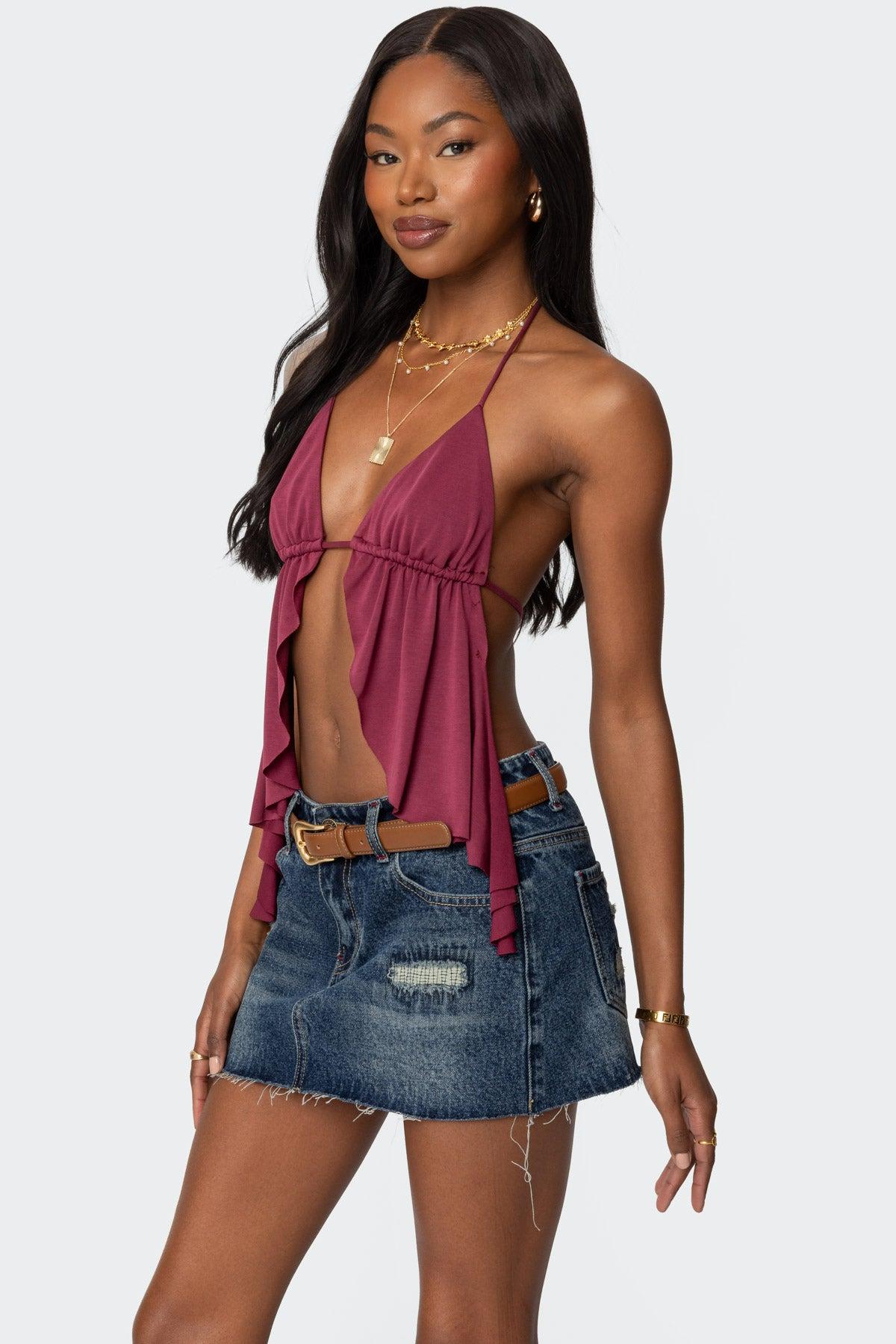 Calla Split Front Backless Halter Top Product Image