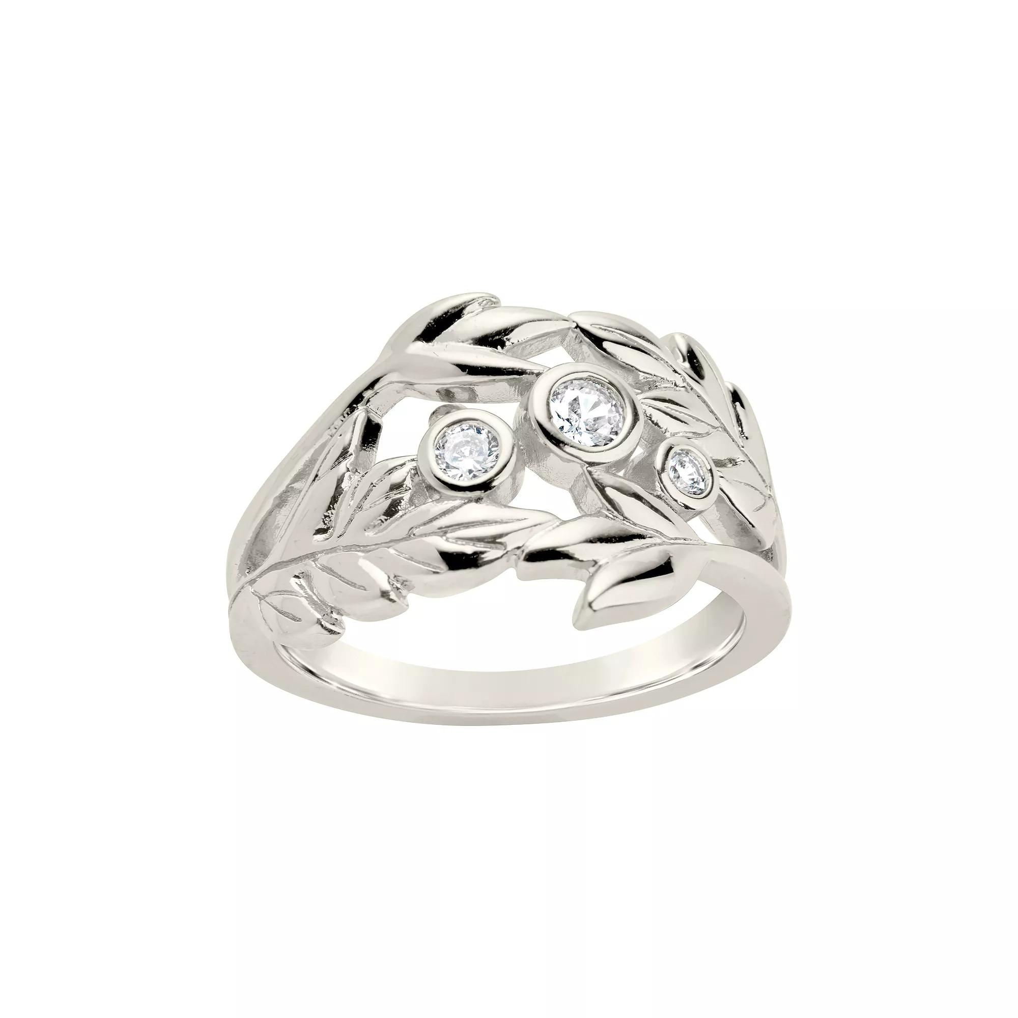 MC Collective Cubic Zirconia Leaf Ring, Women's, Size: 6, Silver Tone Product Image