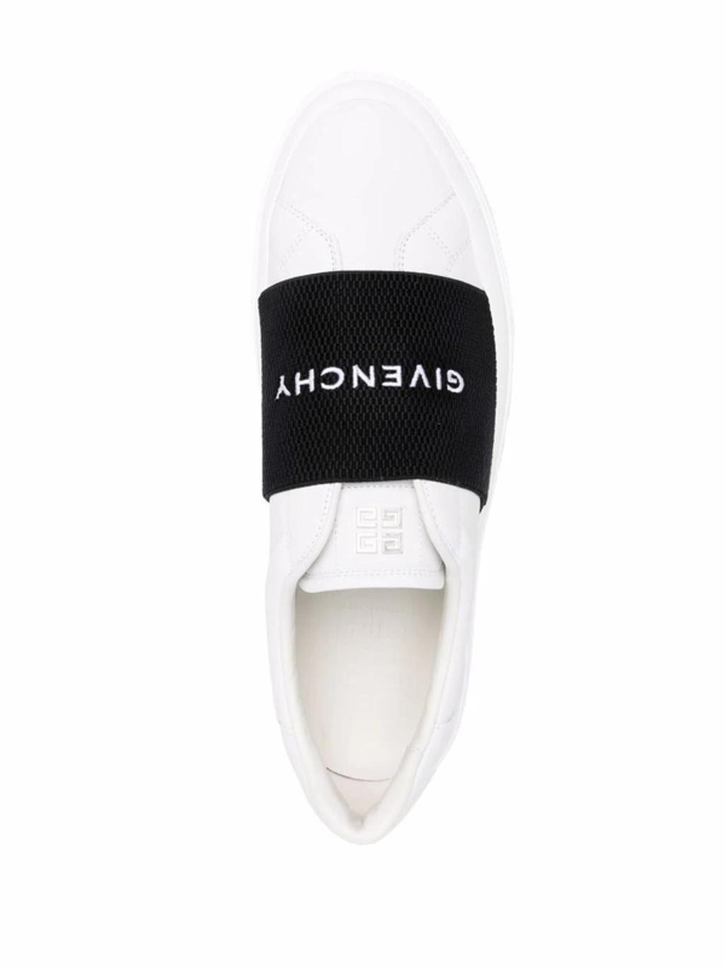 GIVENCHY Logo-embroidered Slip-on Leather Sneakers In White Black Product Image