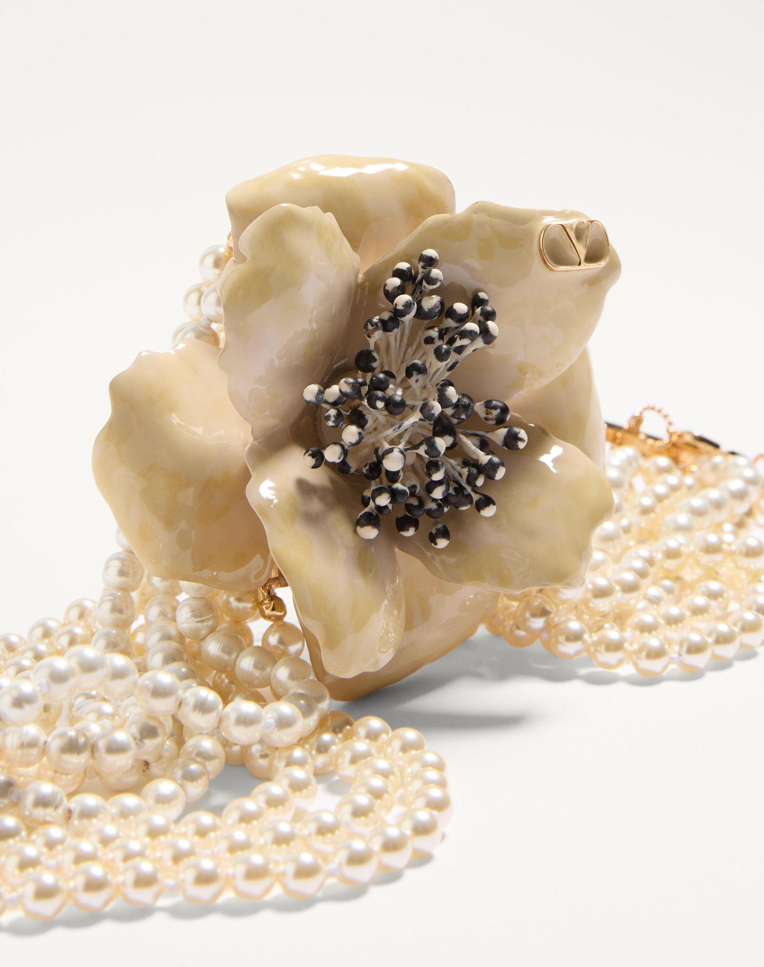 Fleur Lumineuse Necklace In Metal, Enamel, Pearls And Fabric Product Image