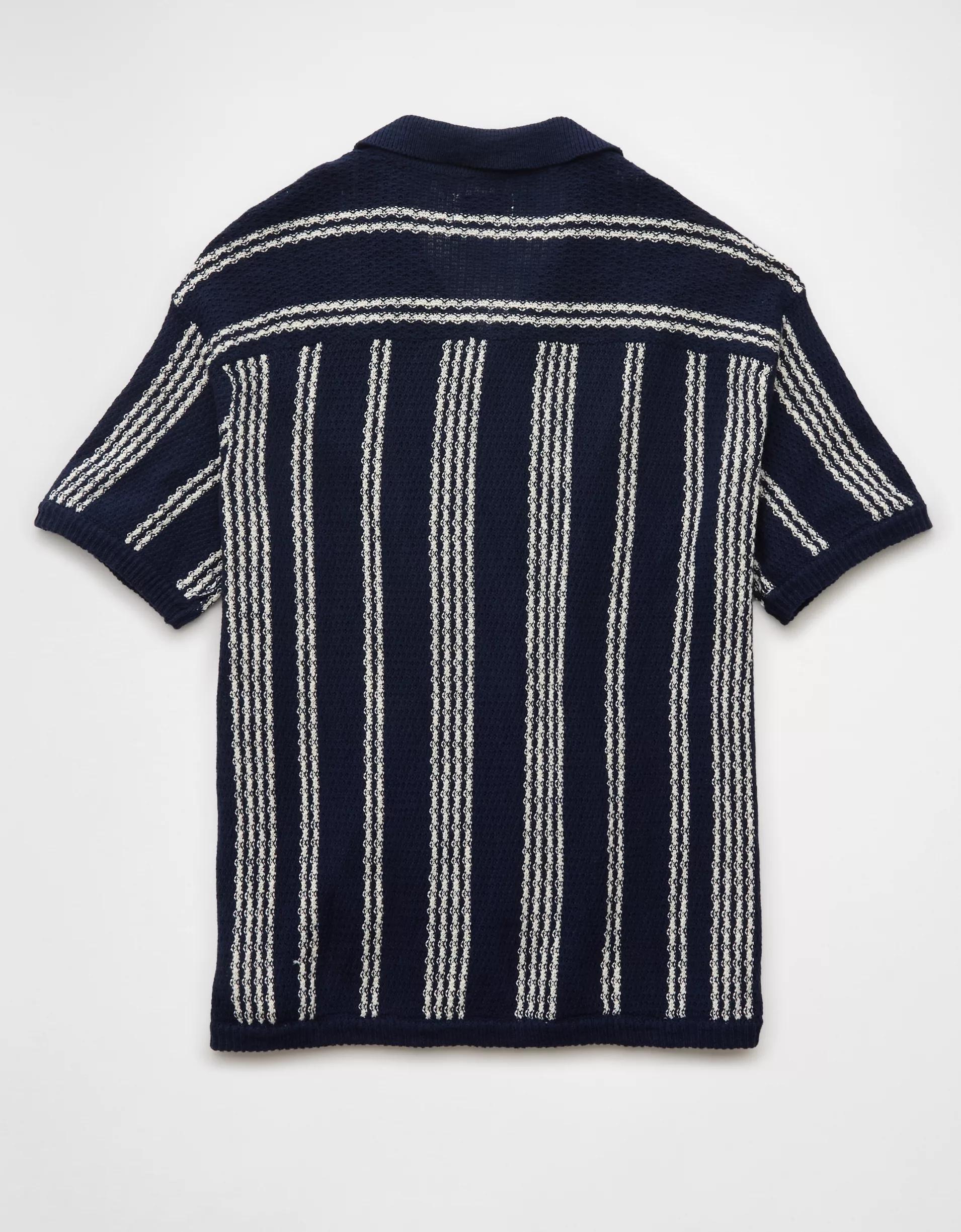 AE Weekend Striped Button-Up Sweater Polo Shirt Product Image