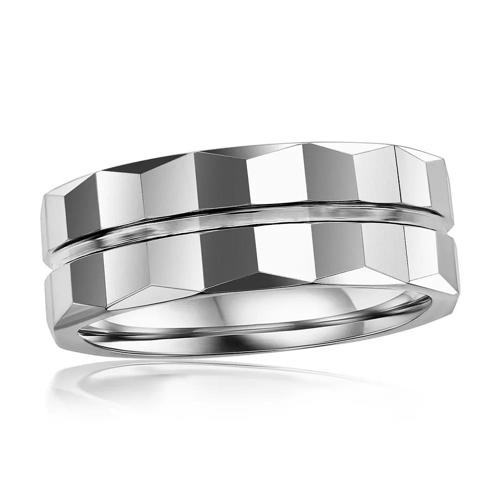 Metallo Polished Lined Faceted Tungsten Ring, Men's, Size: 13 Product Image