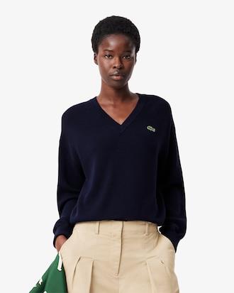 V Neck Cotton Moss Stitch Sweater Product Image