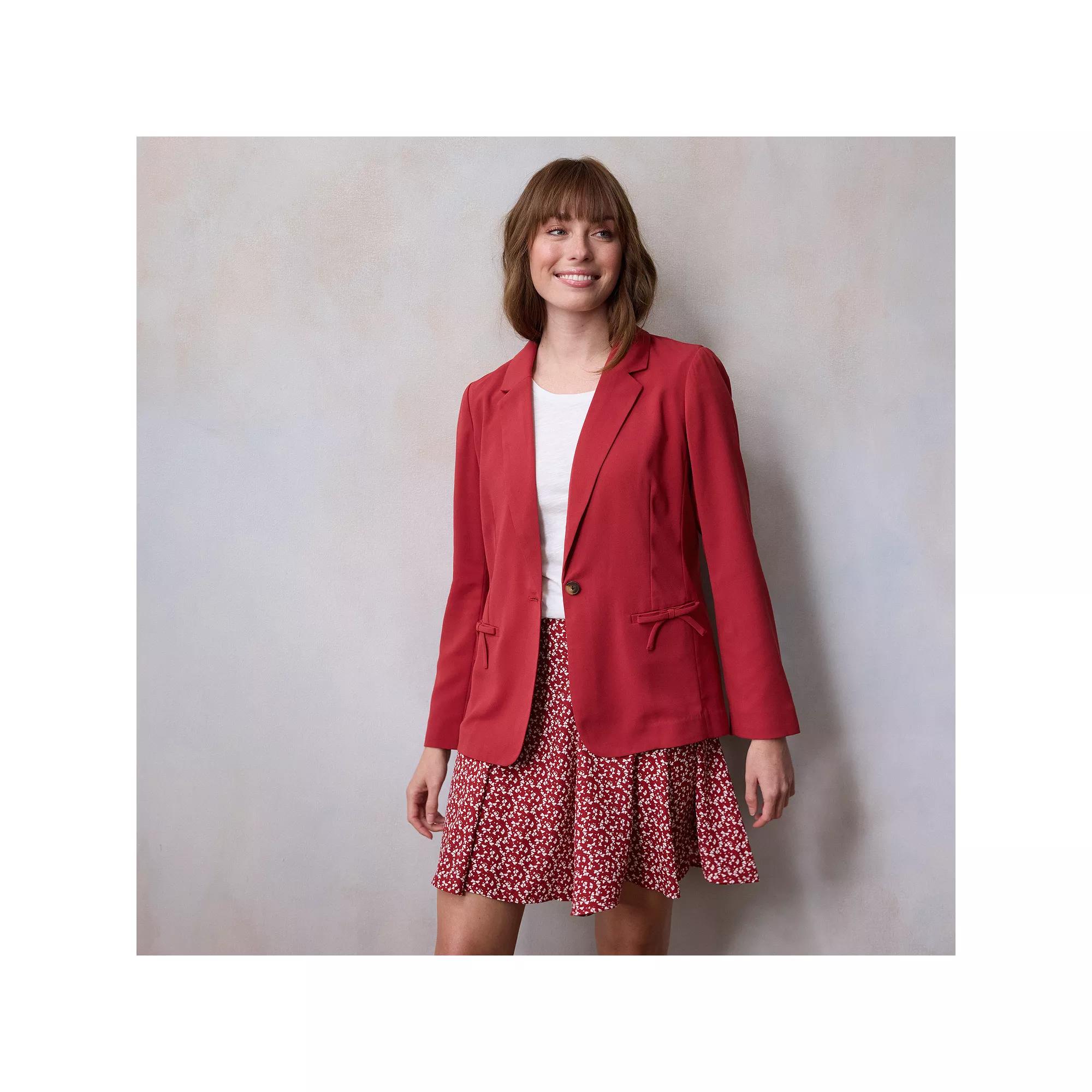 Petite LC Lauren Conrad Notch Collar Bow Blazer, Women's, Size: Large Petite, Fabulous Red Product Image