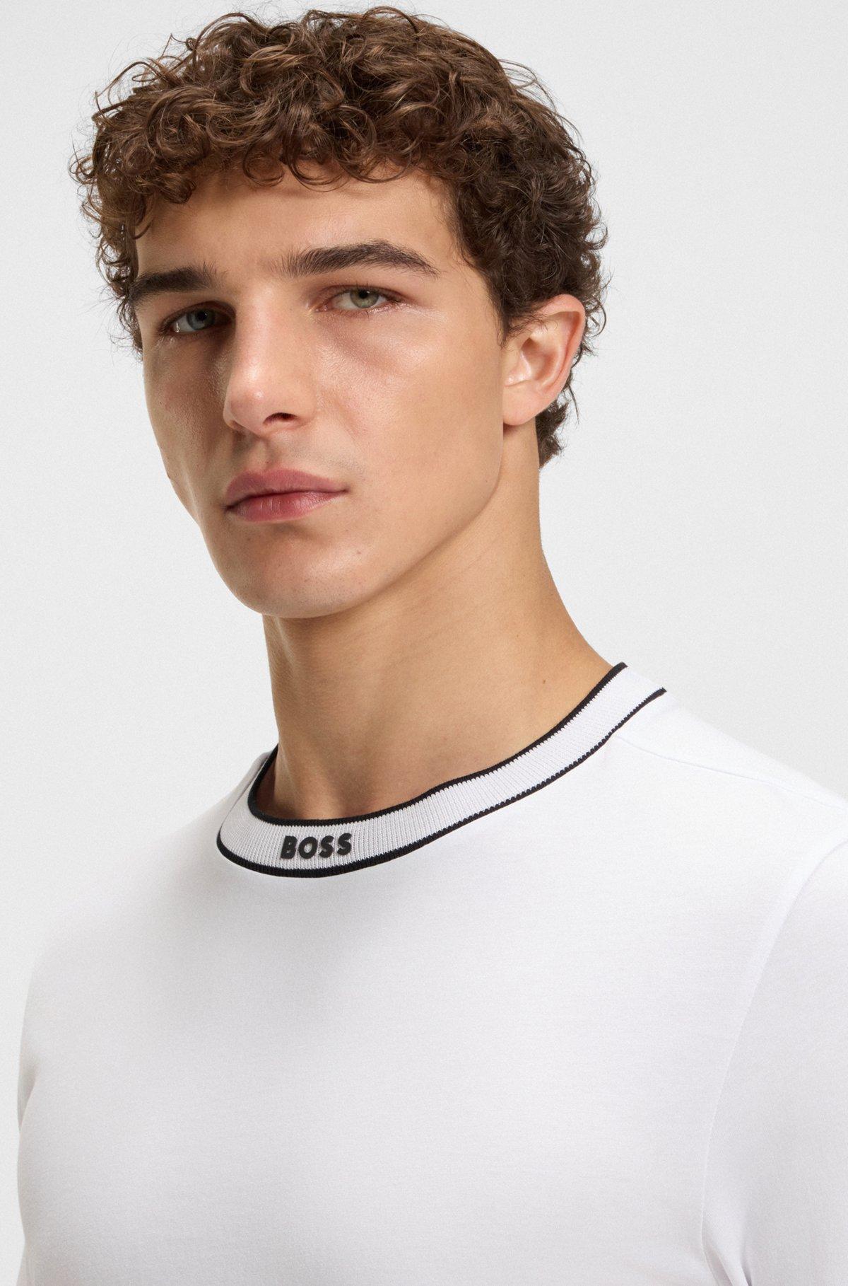 BOSS - Cotton jersey T-shirt with striped logo graphic - White Product Image
