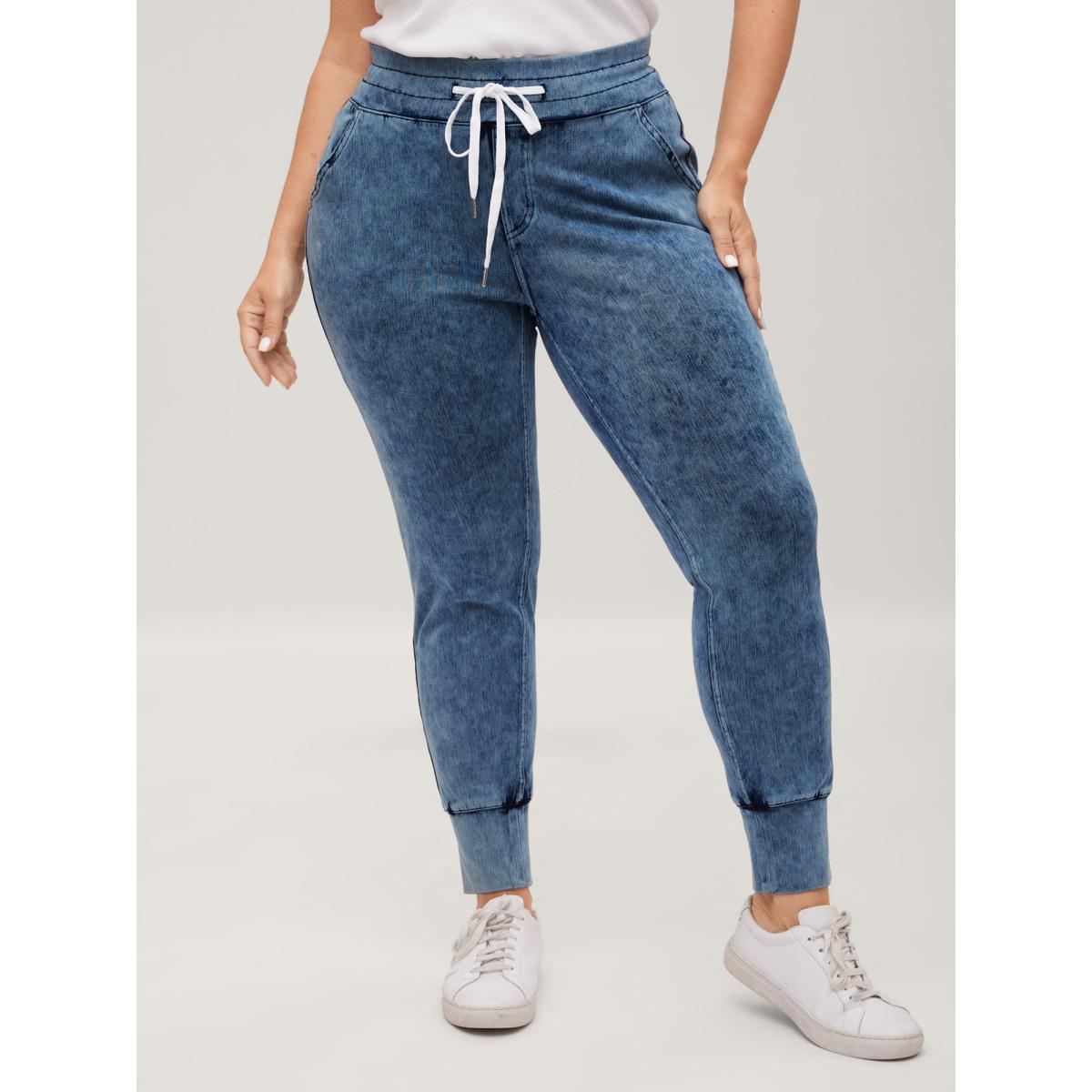 Plus Size Stretchy Waist-Tie Skinny-Fit Jeans Women Midblue High stretch Slanted pocket Jeans BloomChic 22/3X Product Image