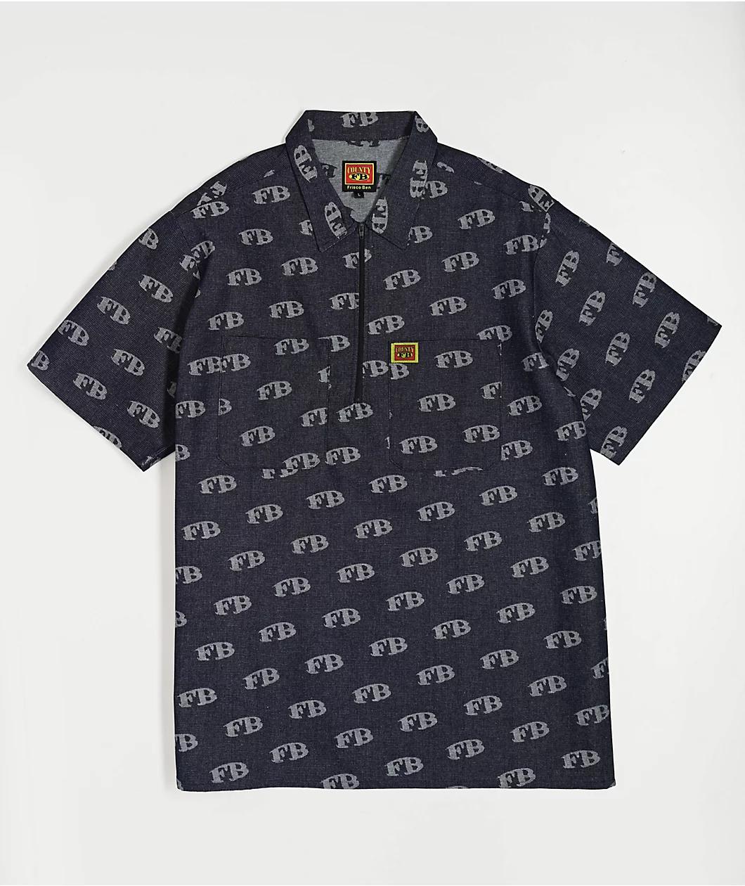FB County All Over Print Blue Half Zip Short Sleeve Shirt Product Image