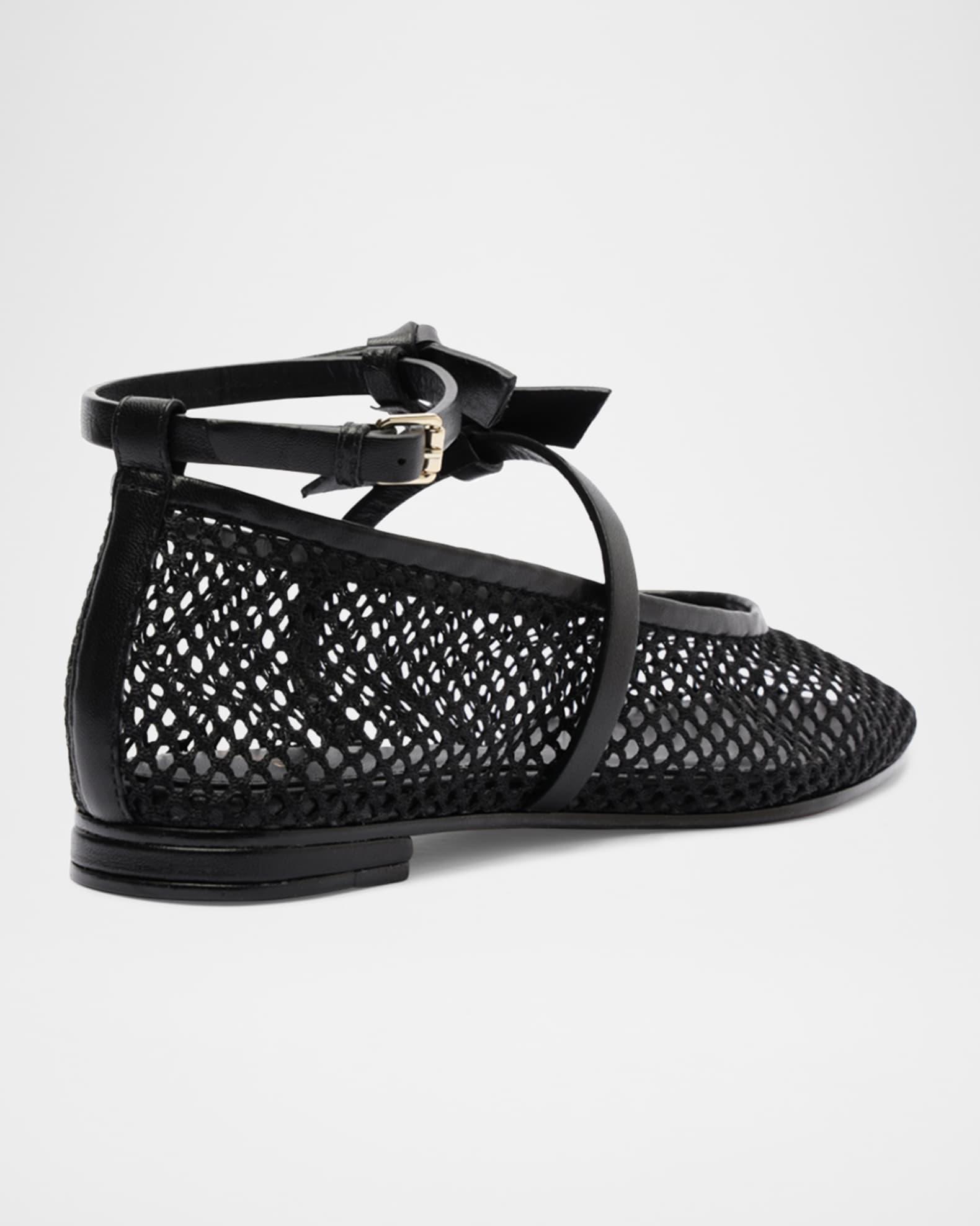 Slim Clarita Bow-Strap Fishnet Ballerina Flats Product Image