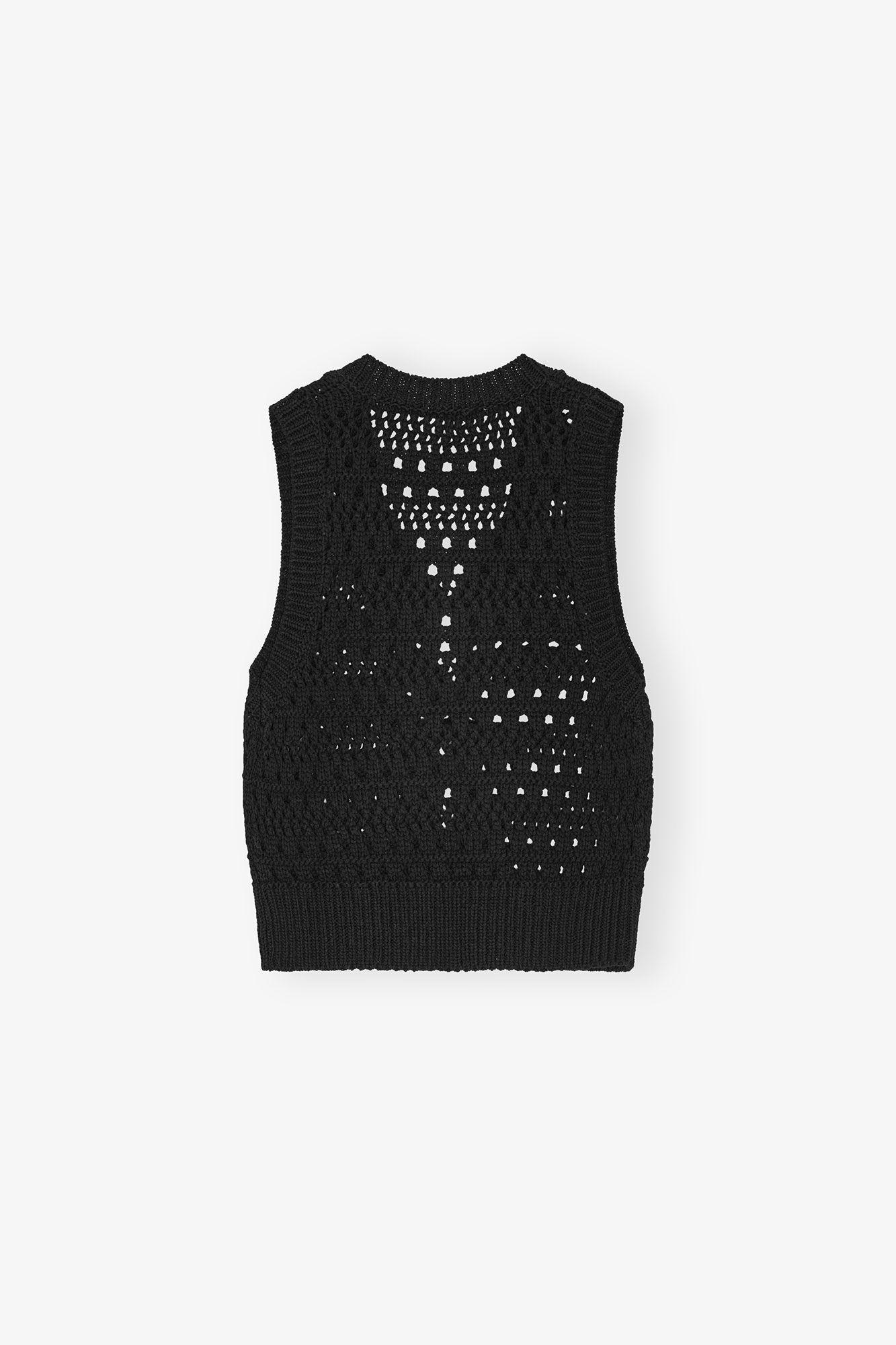 Black Crochet Tie String Vest Product Image